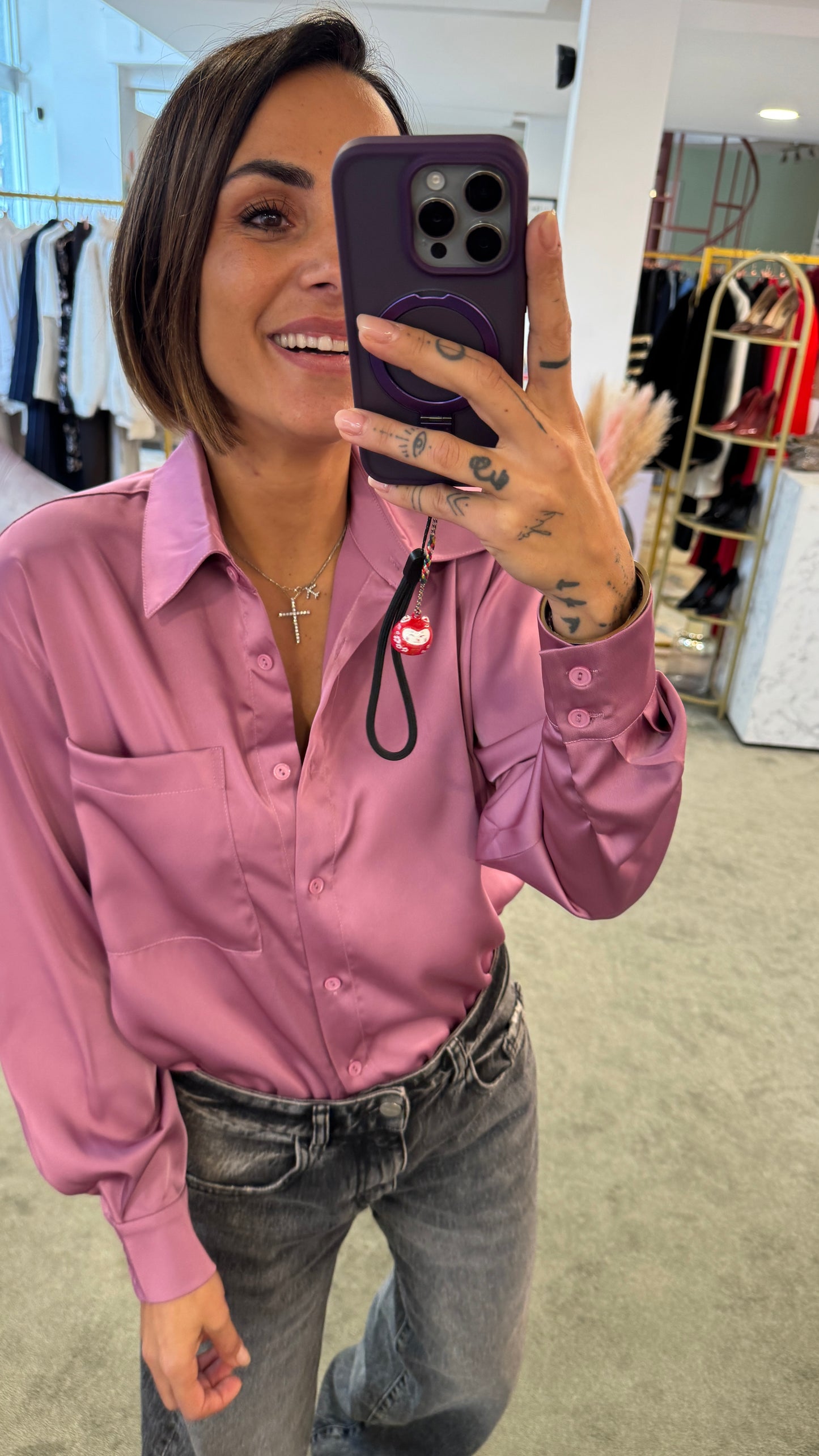 Camicia satin rosa violet