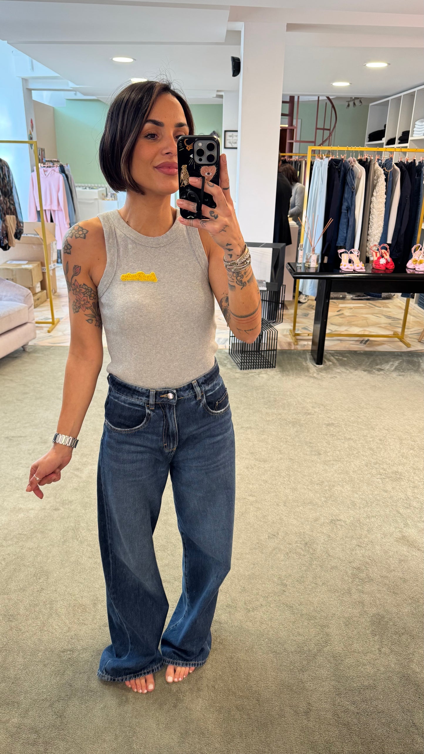 Canotta grigia a costine Icon Denim