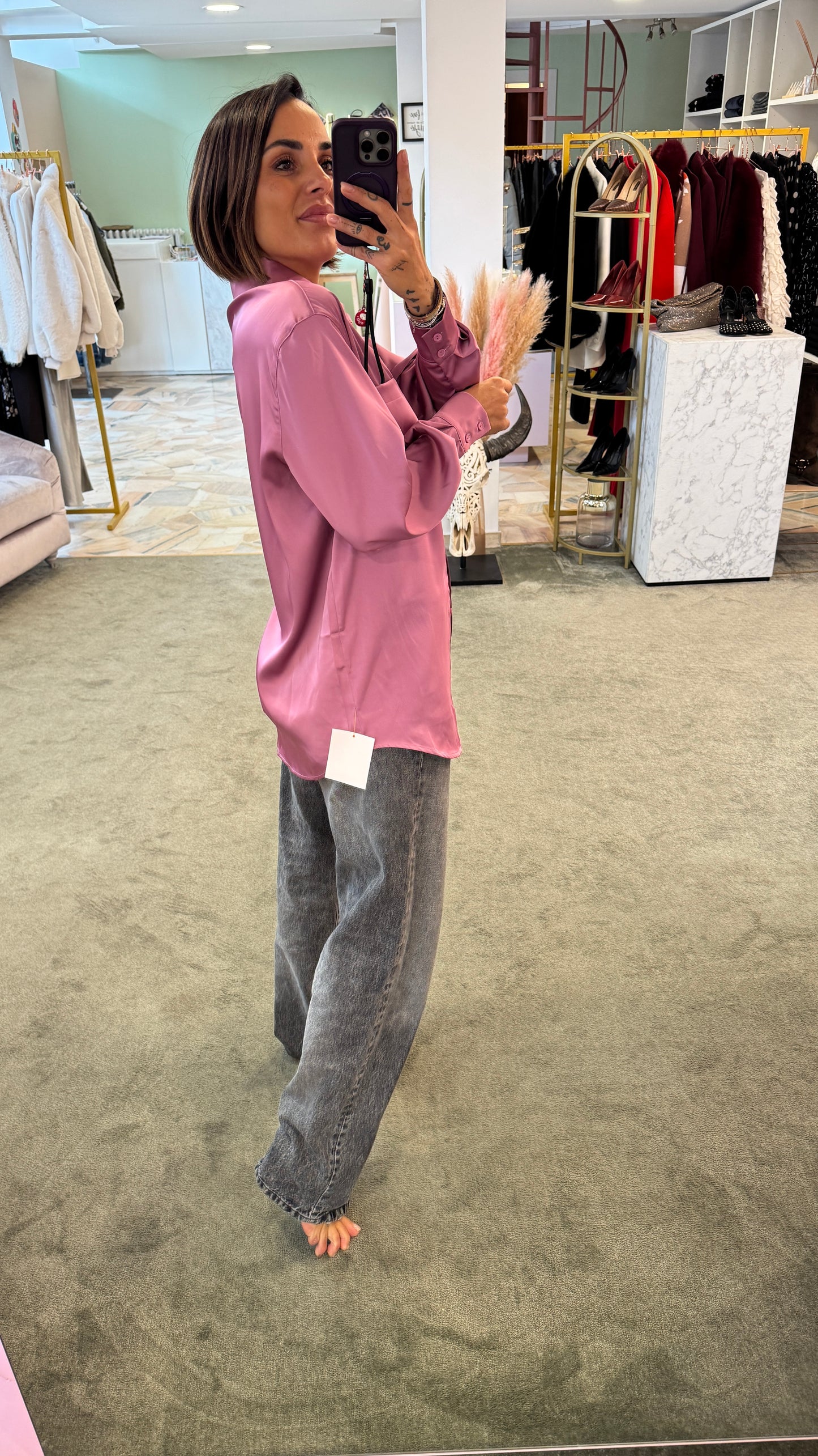 Camicia satin rosa violet