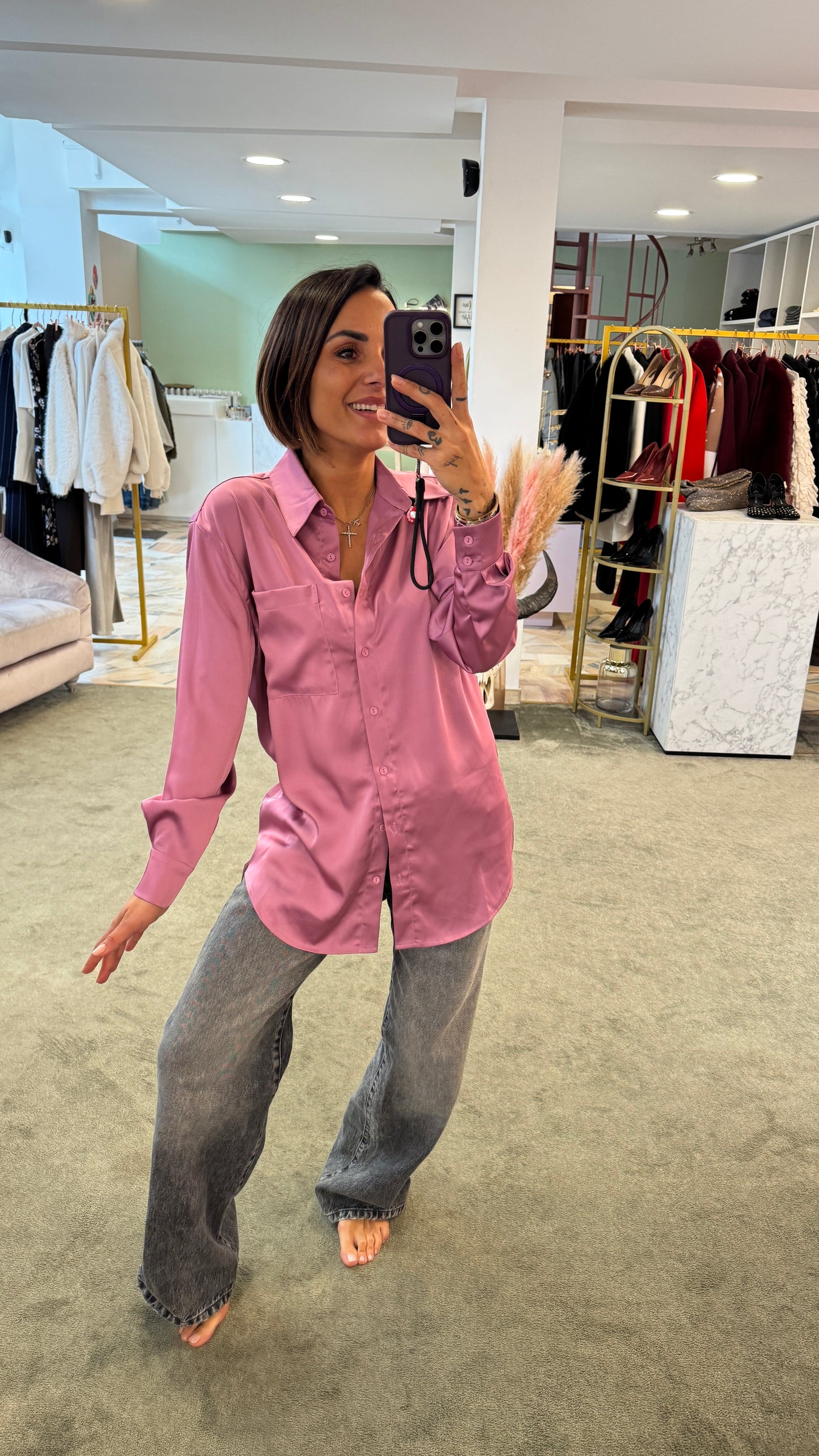 Camicia satin rosa violet
