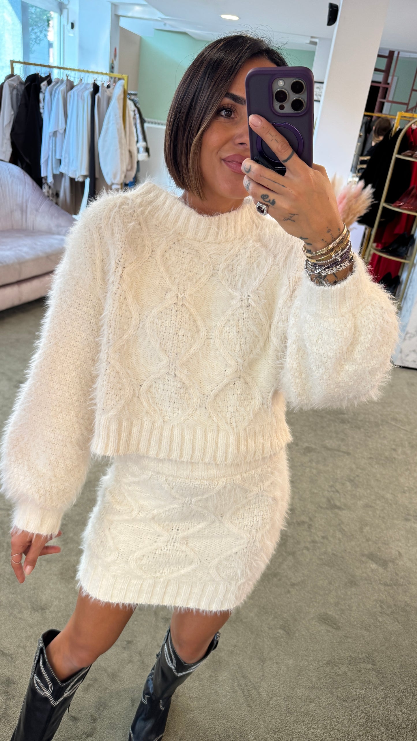 Minigonna teddy bianco panna