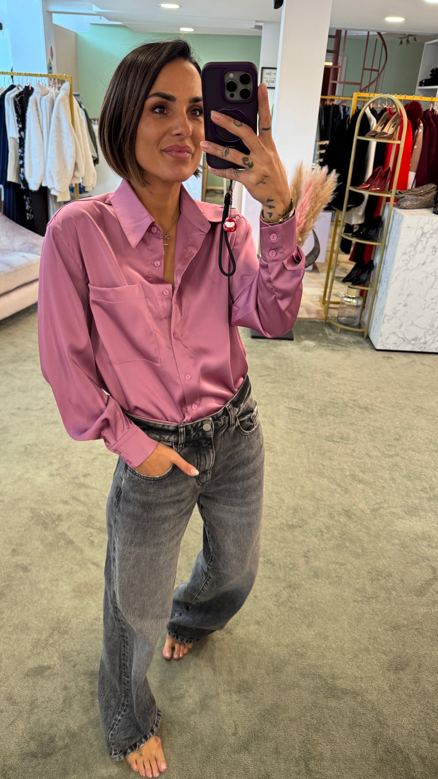Camicia satin rosa violet