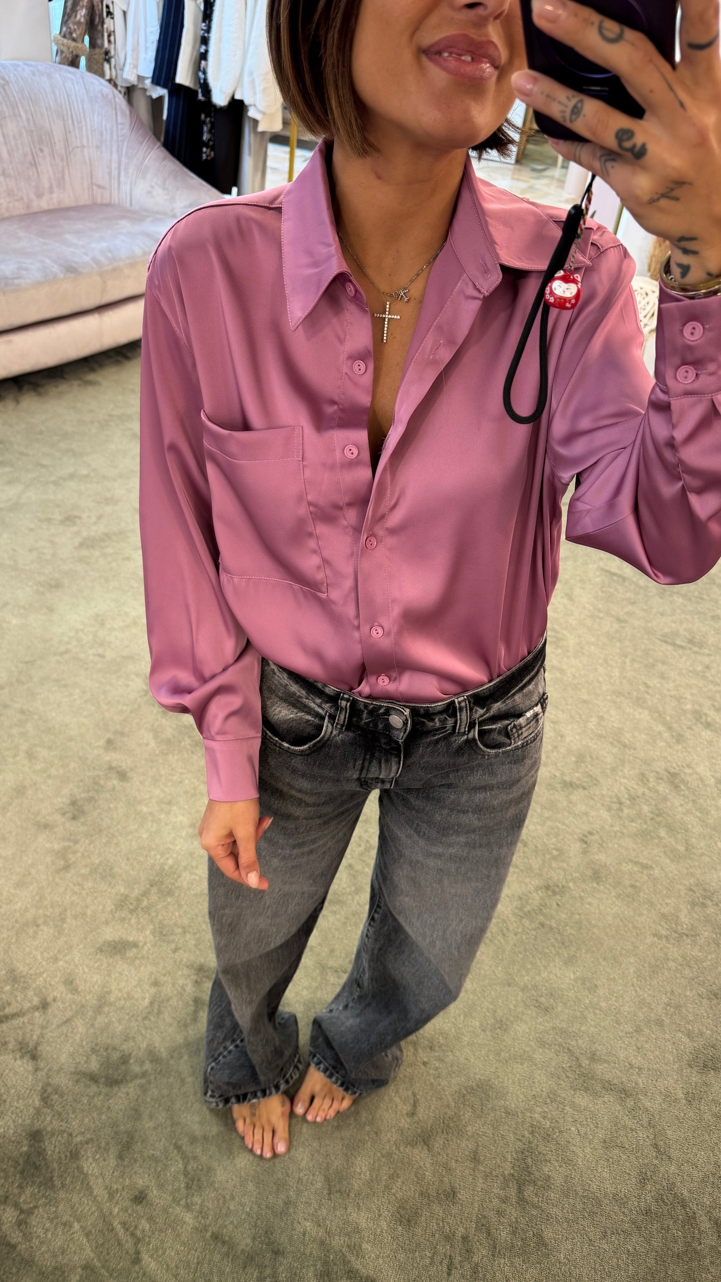 Camicia satin rosa violet