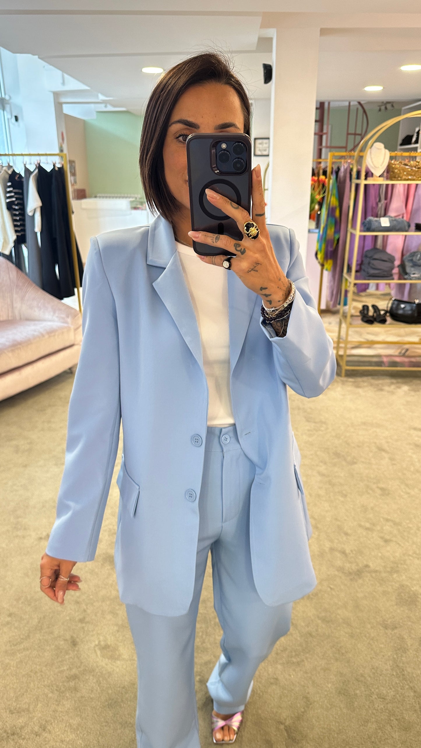 Pantaloni dritti azzurro baby
