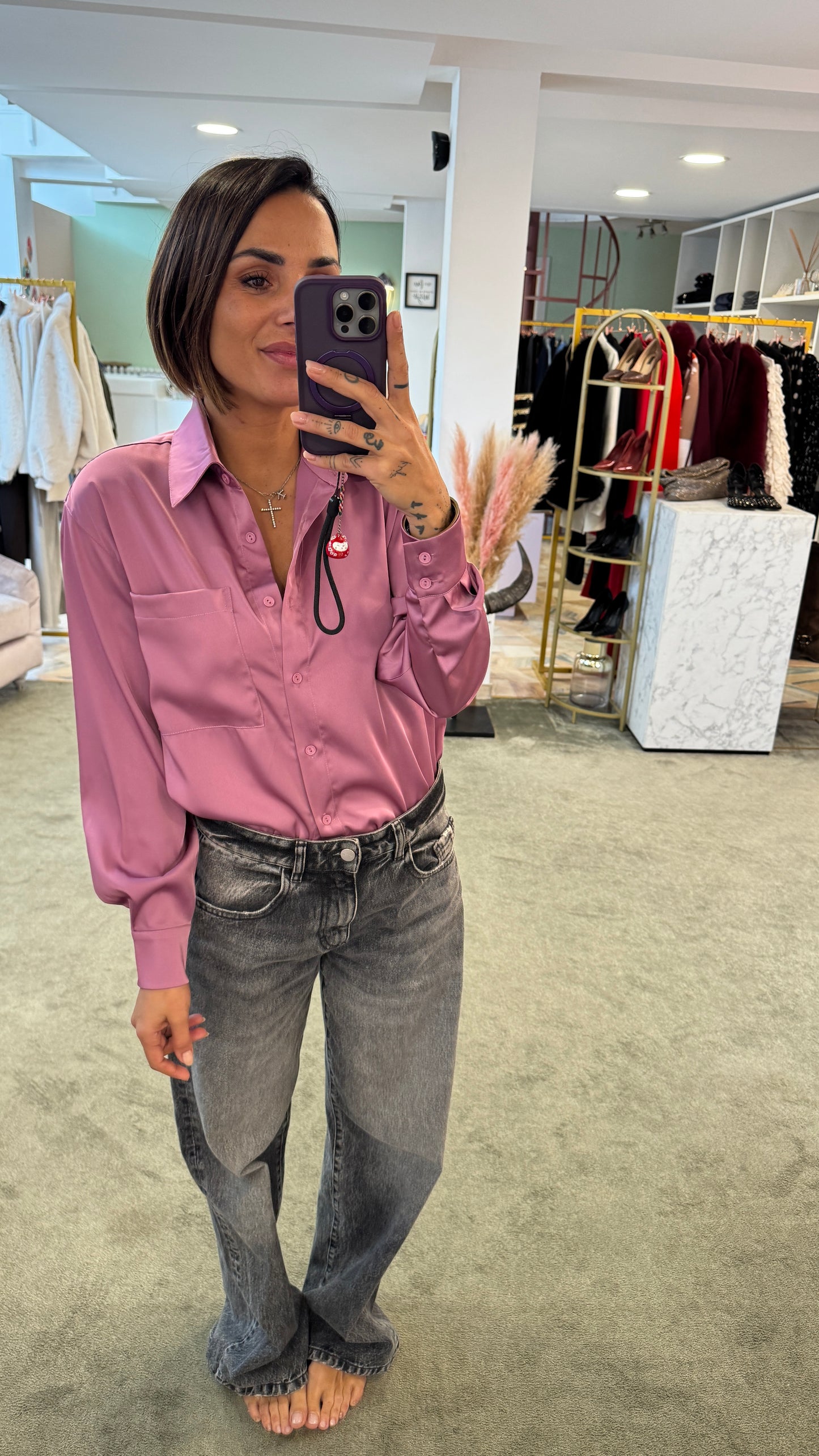 Camicia satin rosa violet