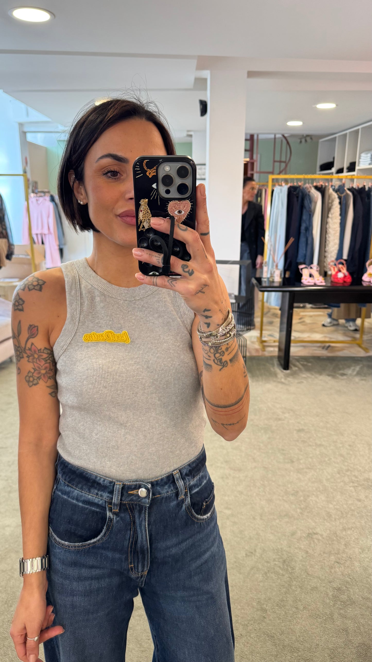 Canotta grigia a costine Icon Denim