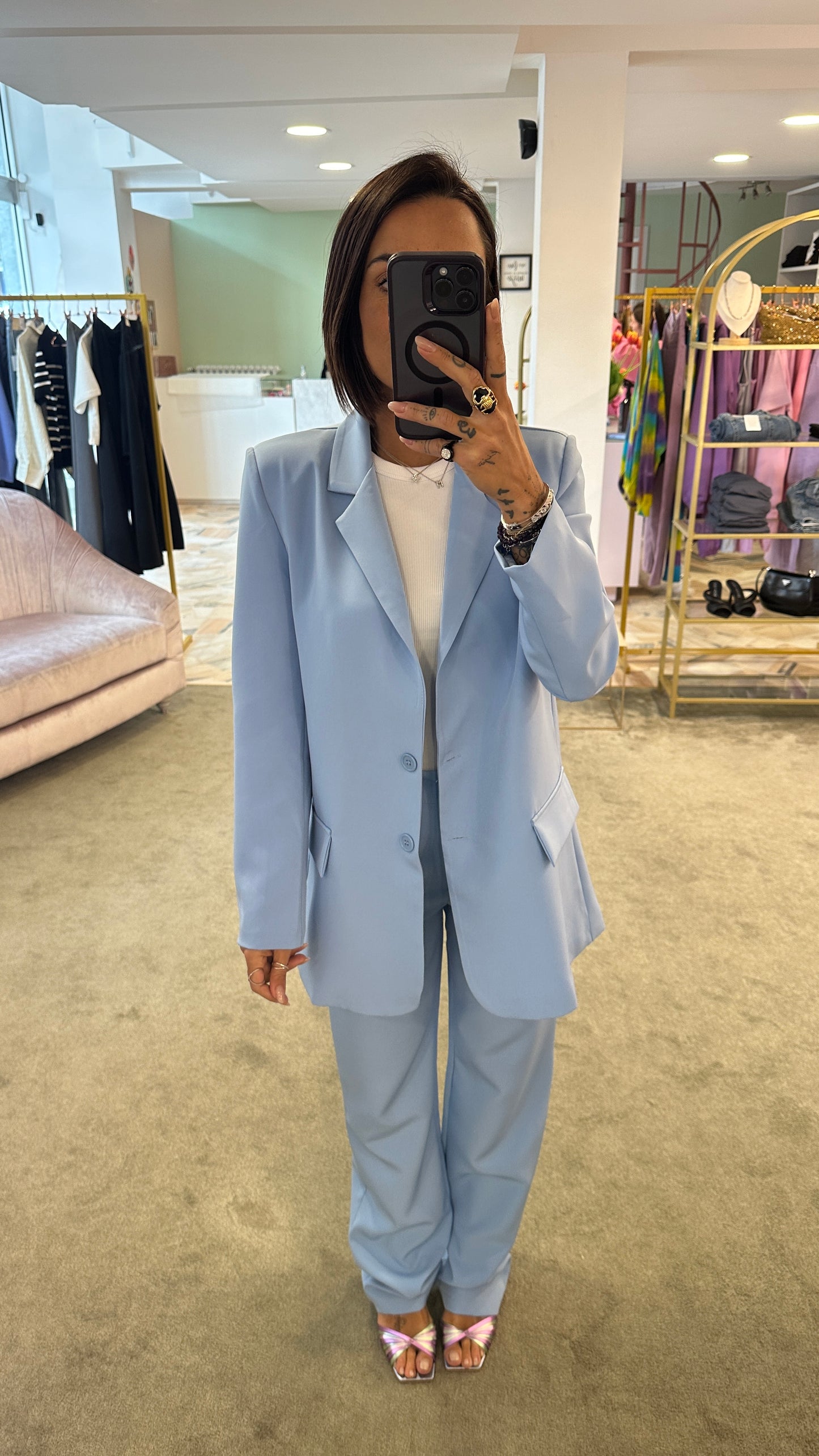Pantaloni dritti azzurro baby