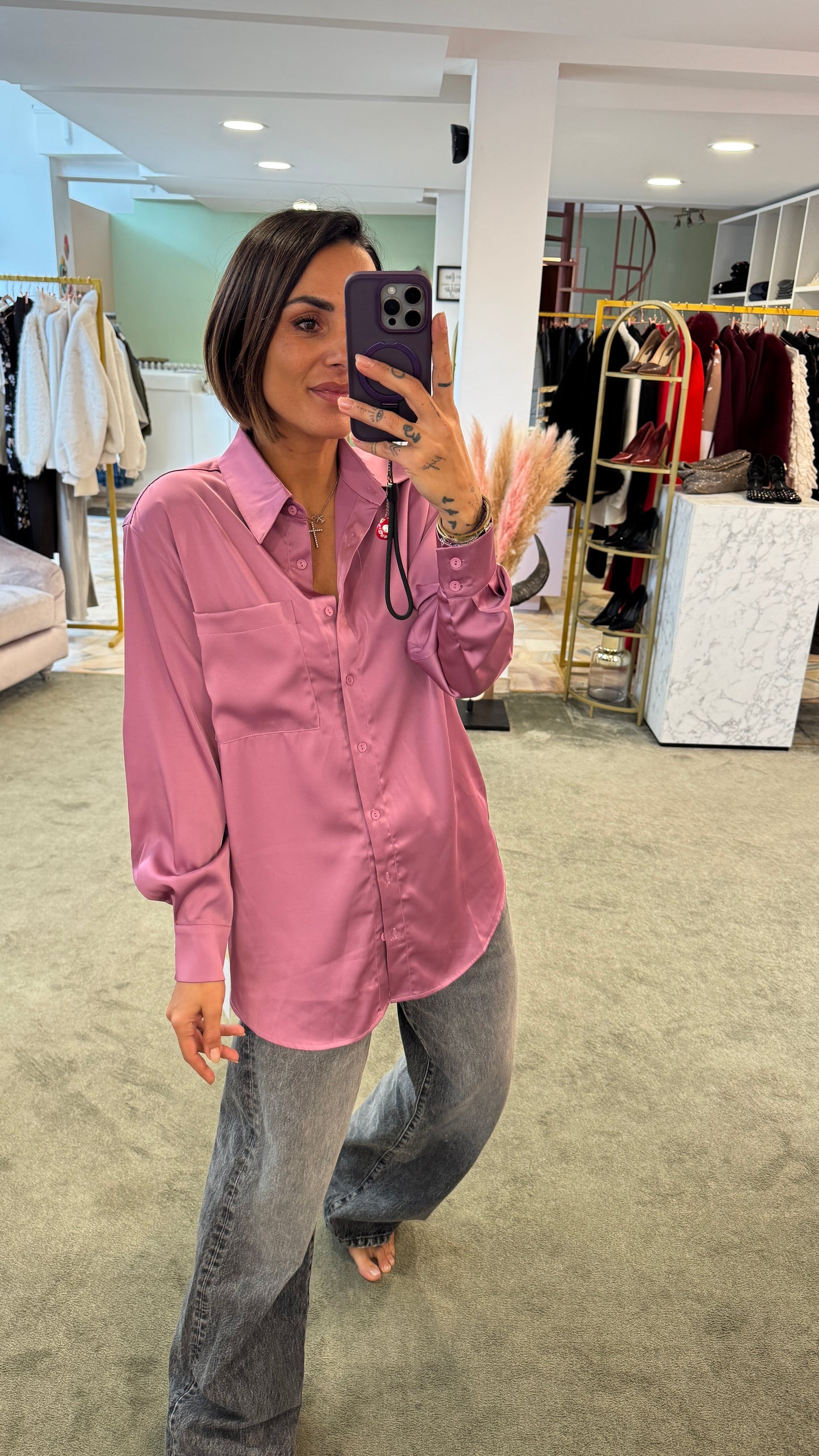 Camicia satin rosa violet