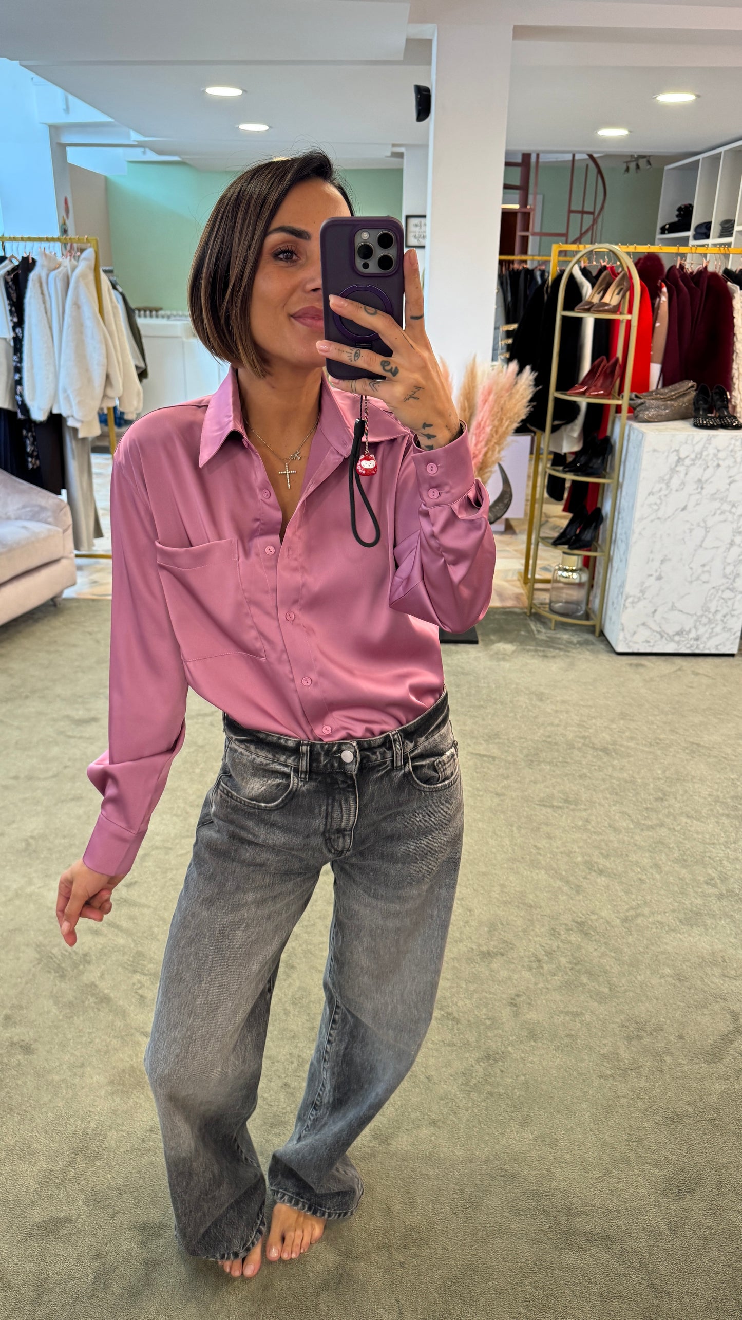Camicia satin rosa violet