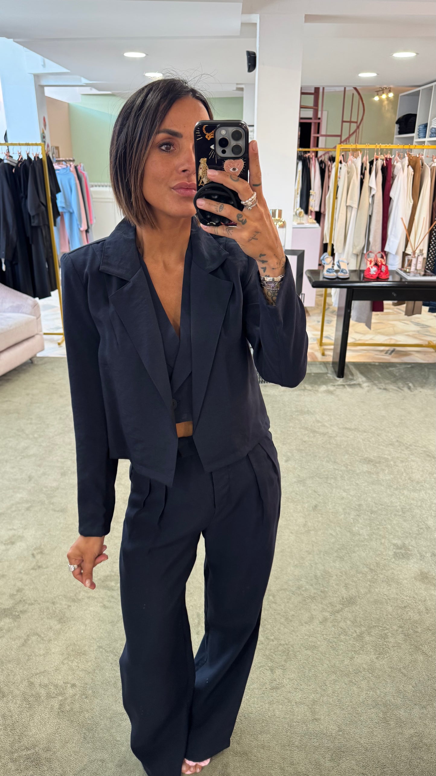 Blazer blu notte crop ay