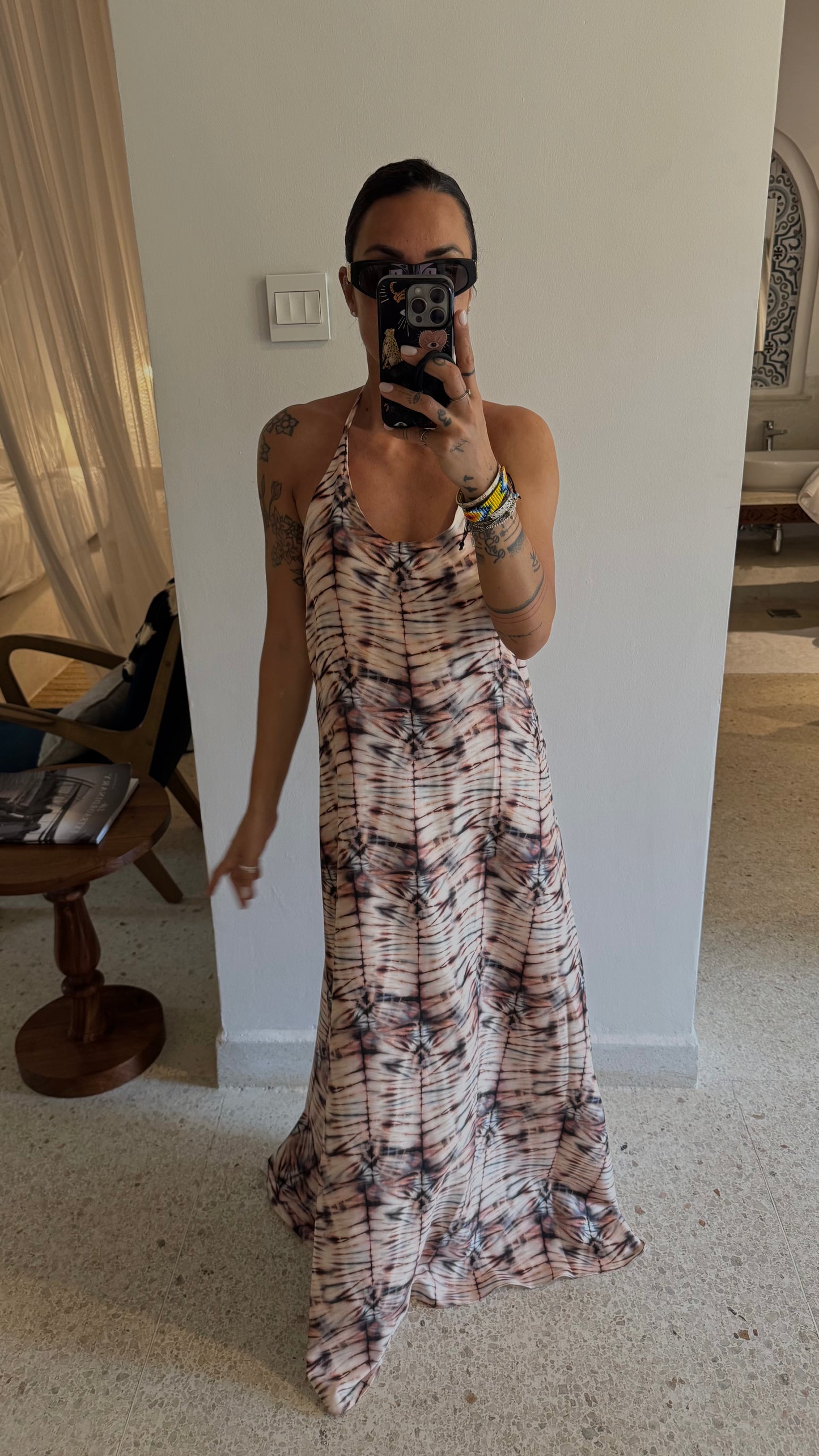 Abito lungo tie-dye beige Me Fui