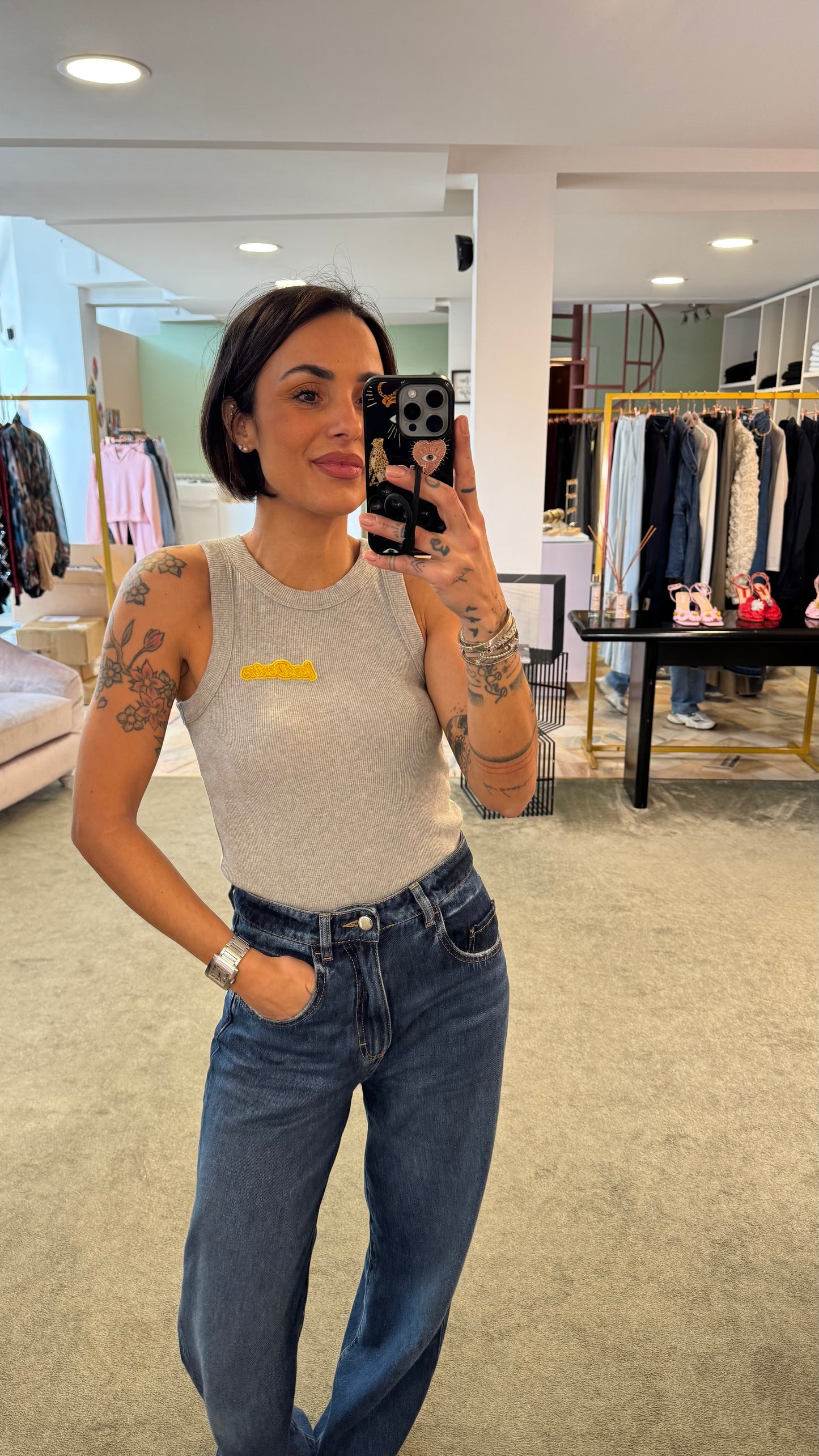 Canotta grigia a costine Icon Denim