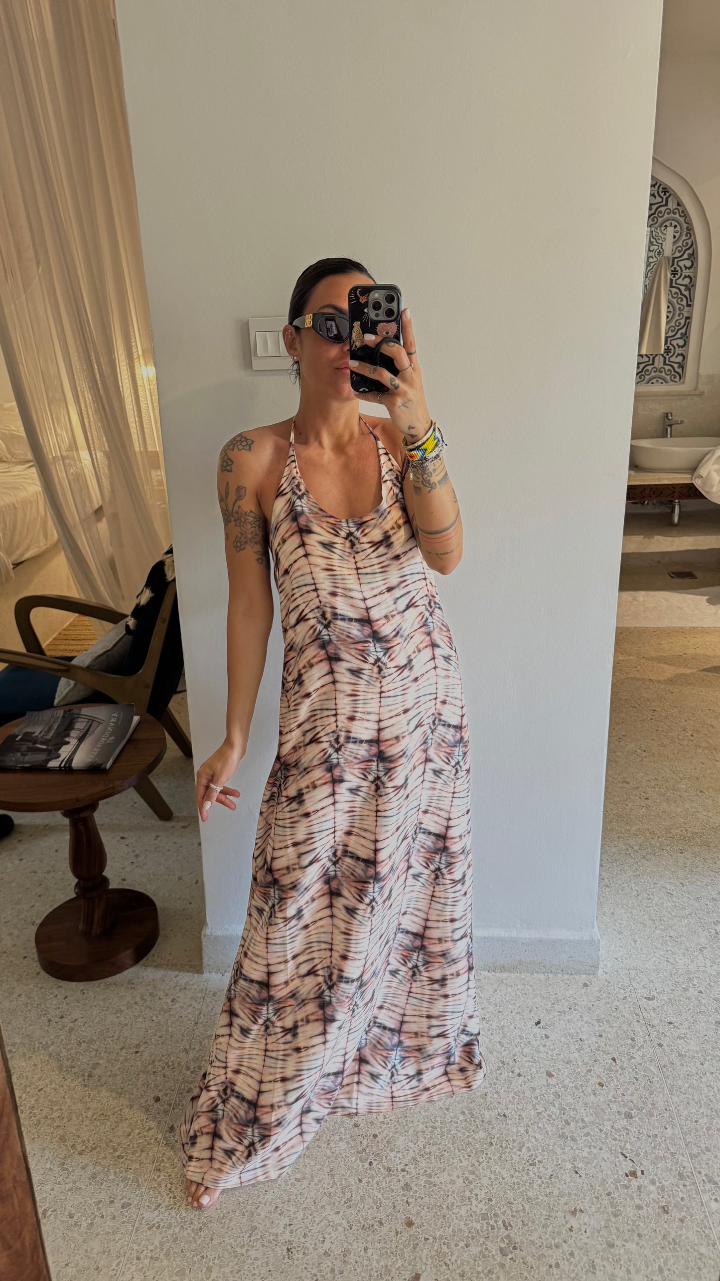Abito lungo tie-dye beige Me Fui