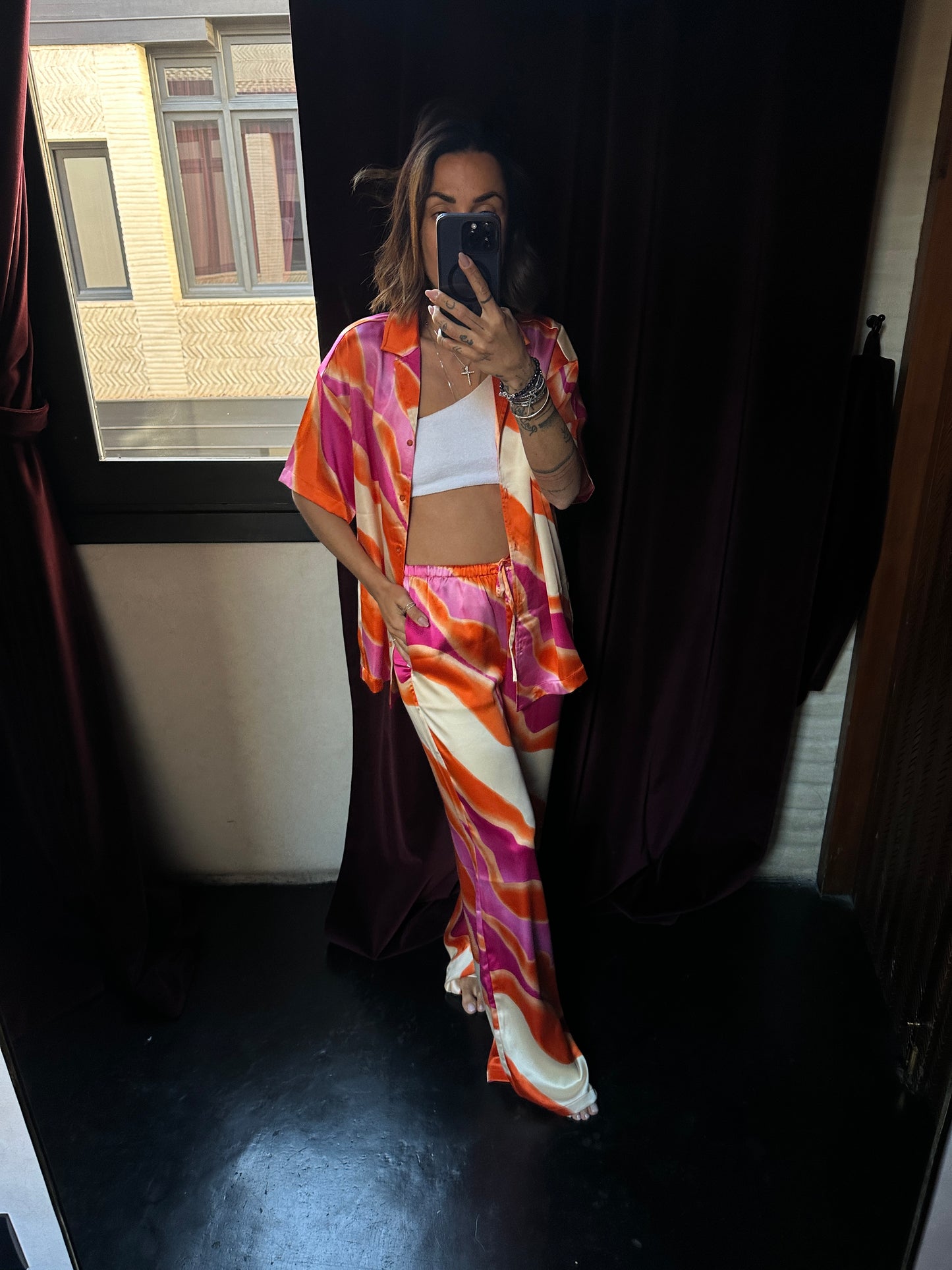 Camicia arancio e fucsia fantasia
