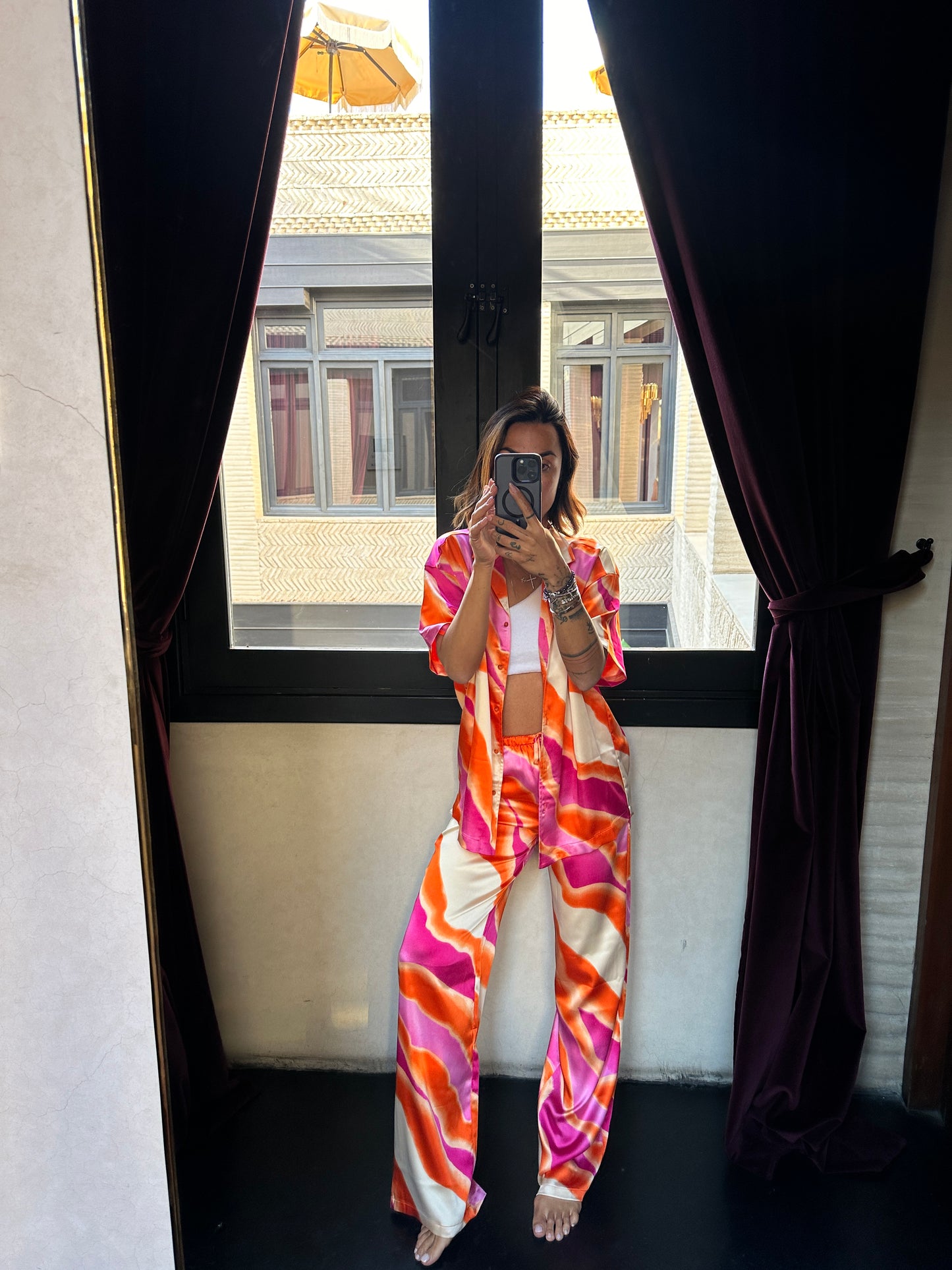 Camicia arancio e fucsia fantasia