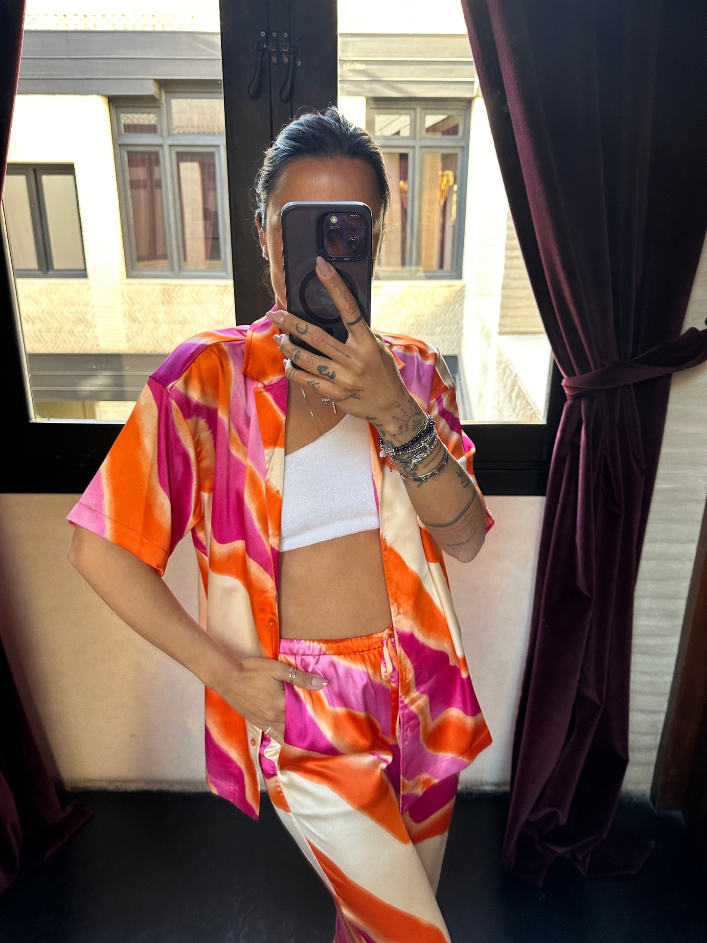 Camicia arancio e fucsia fantasia