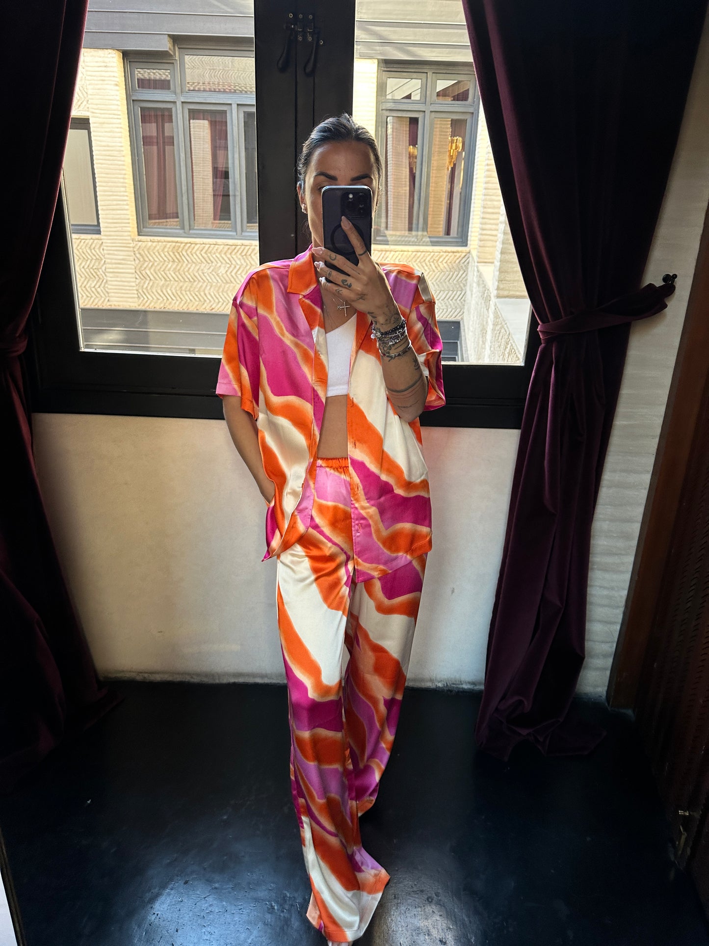 Camicia arancio e fucsia fantasia