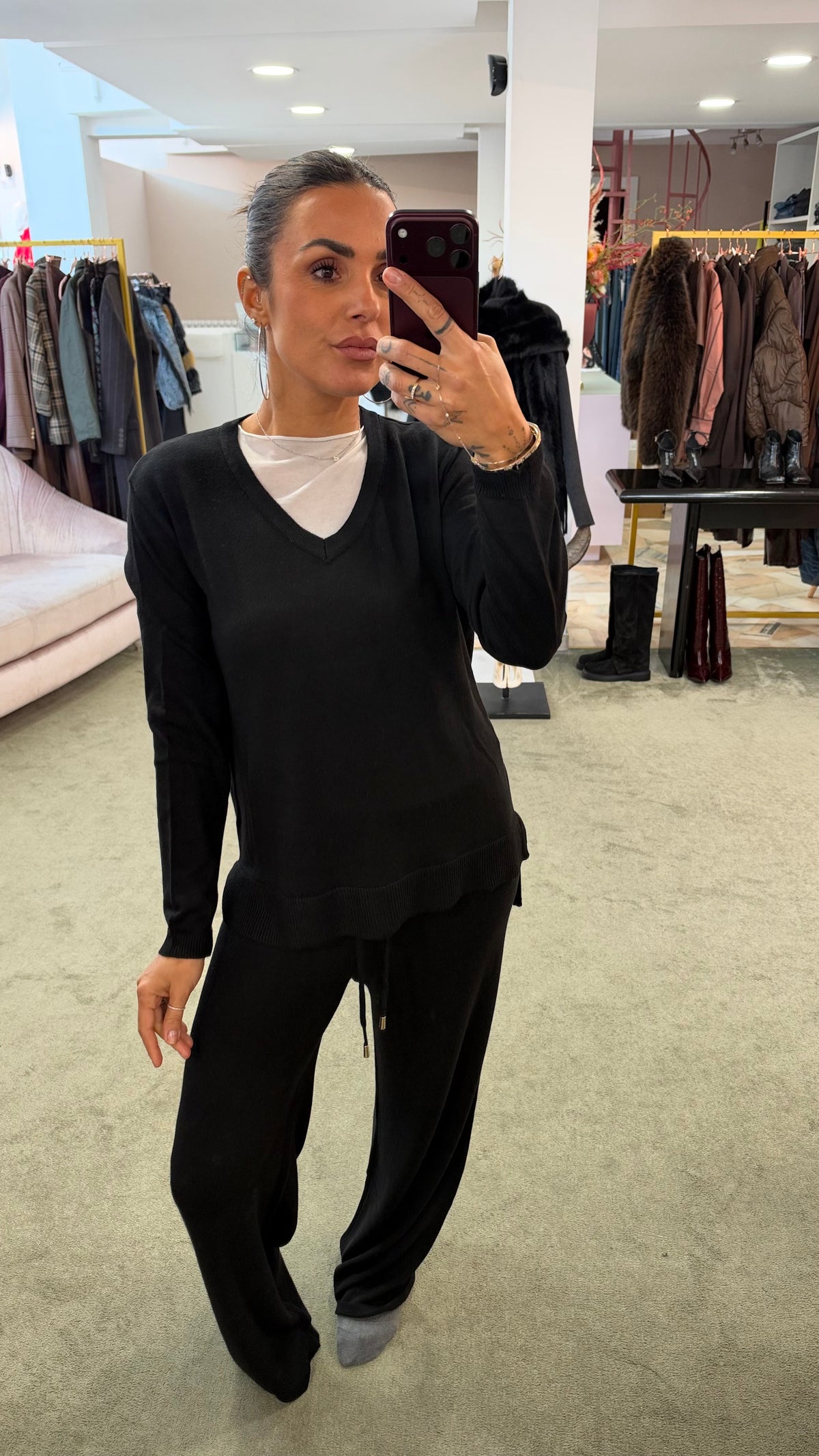 Pantaloni in maglia neri con coulisse ay