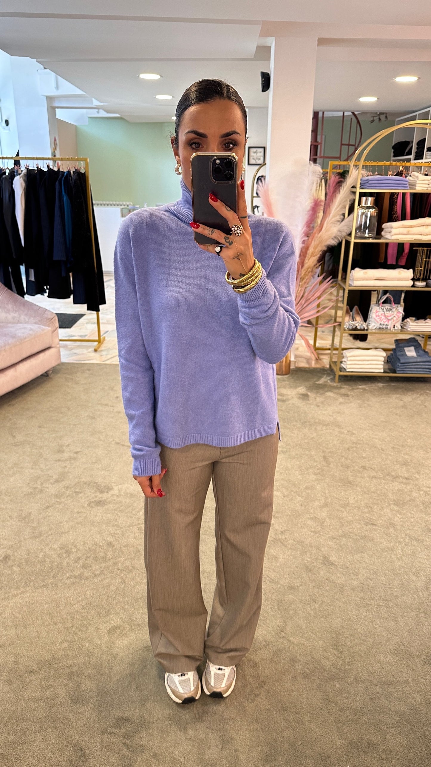 Pantaloni wide leg beige tortora