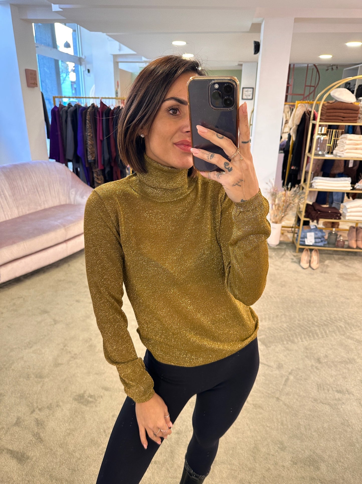 Dolcevita natalia gold glitter petite pull