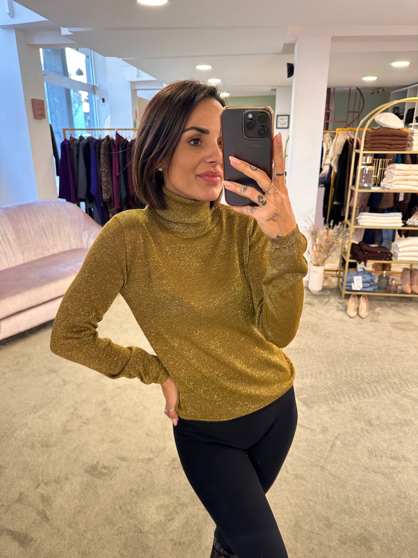 Dolcevita natalia gold glitter petite pull