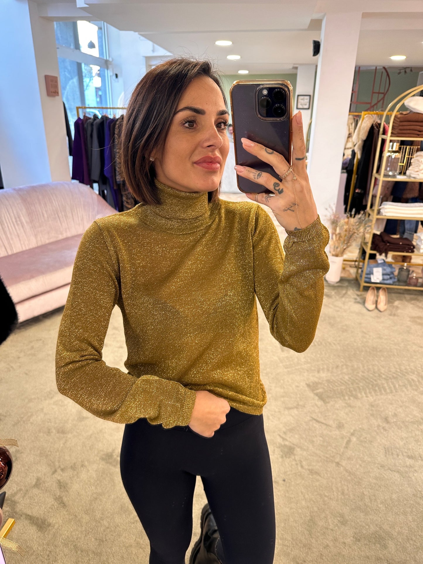 Dolcevita natalia gold glitter petite pull