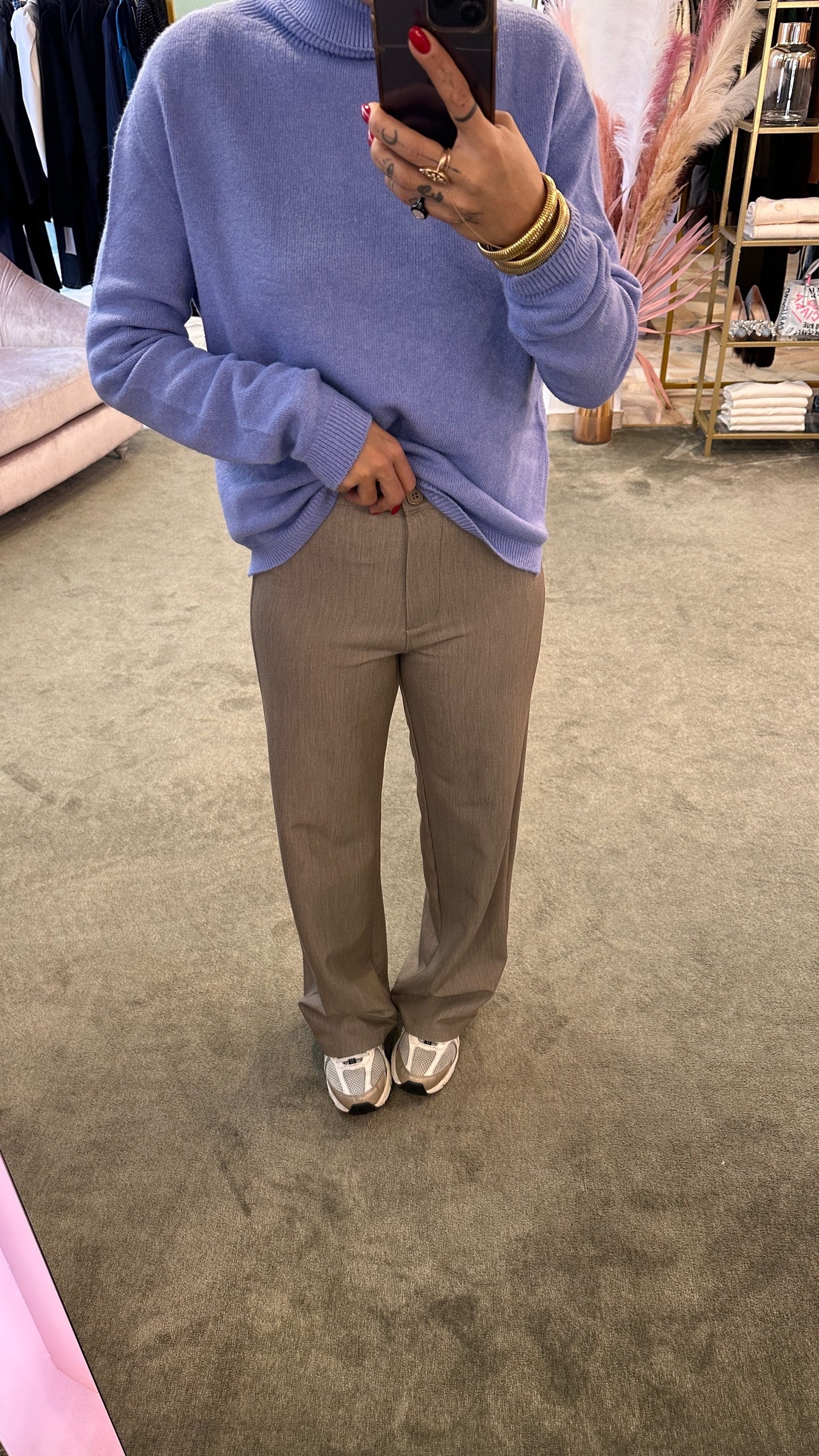 Pantaloni wide leg beige tortora