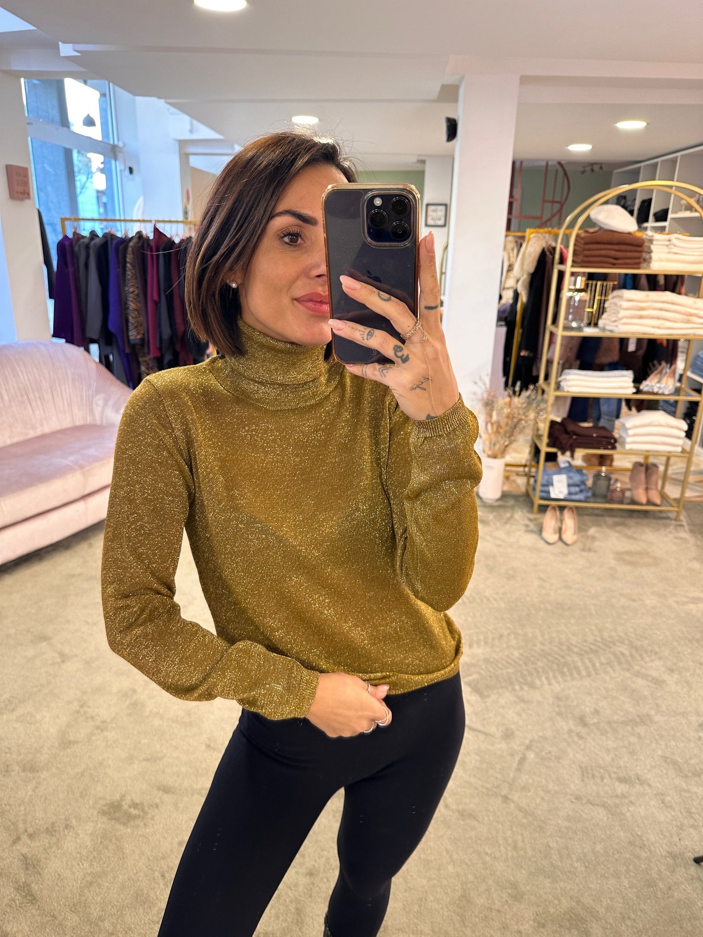 Dolcevita natalia gold glitter petite pull