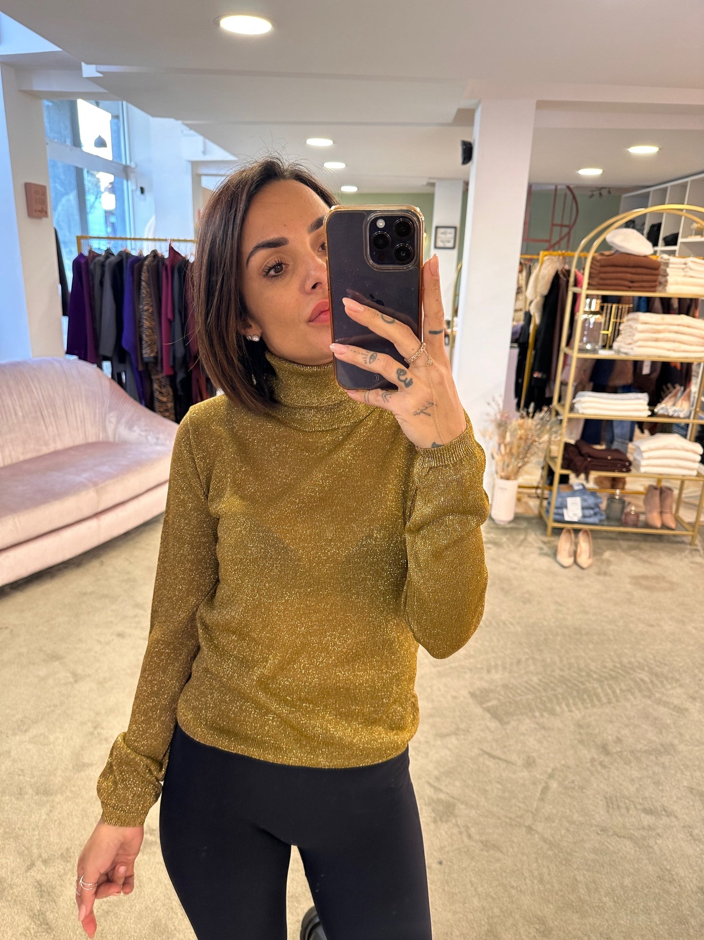 Dolcevita natalia gold glitter petite pull