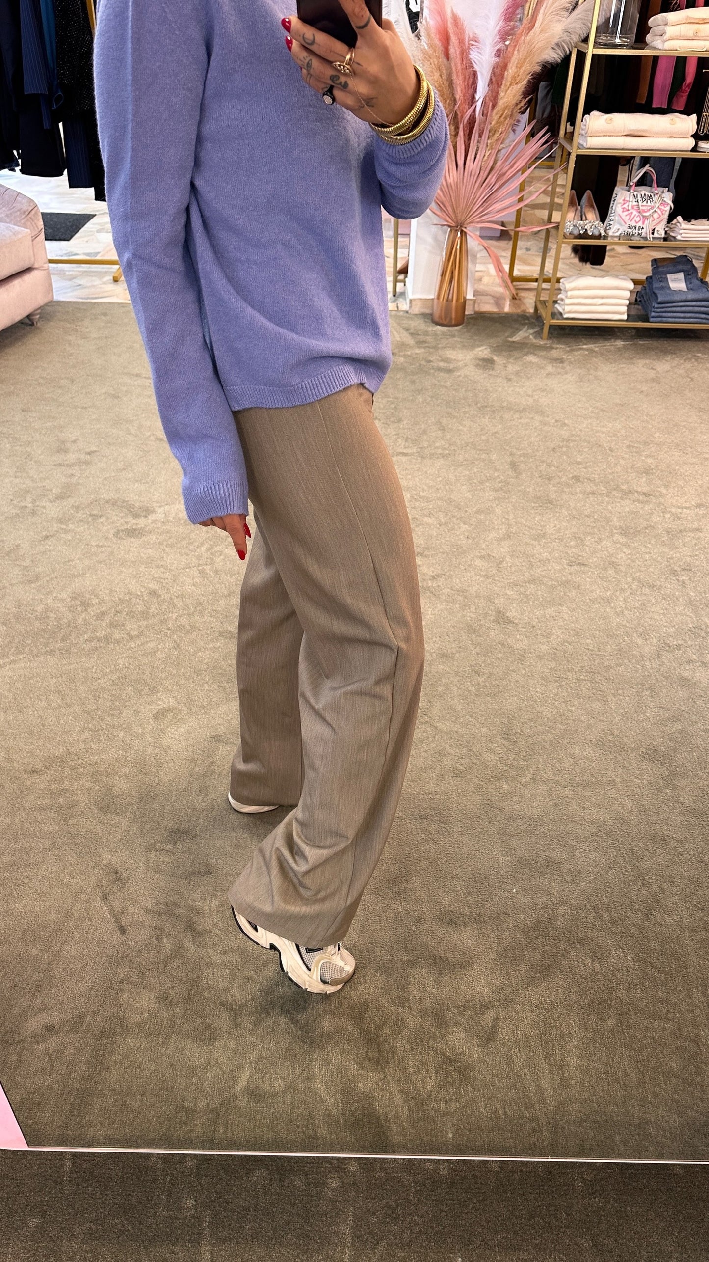 Pantaloni wide leg beige tortora