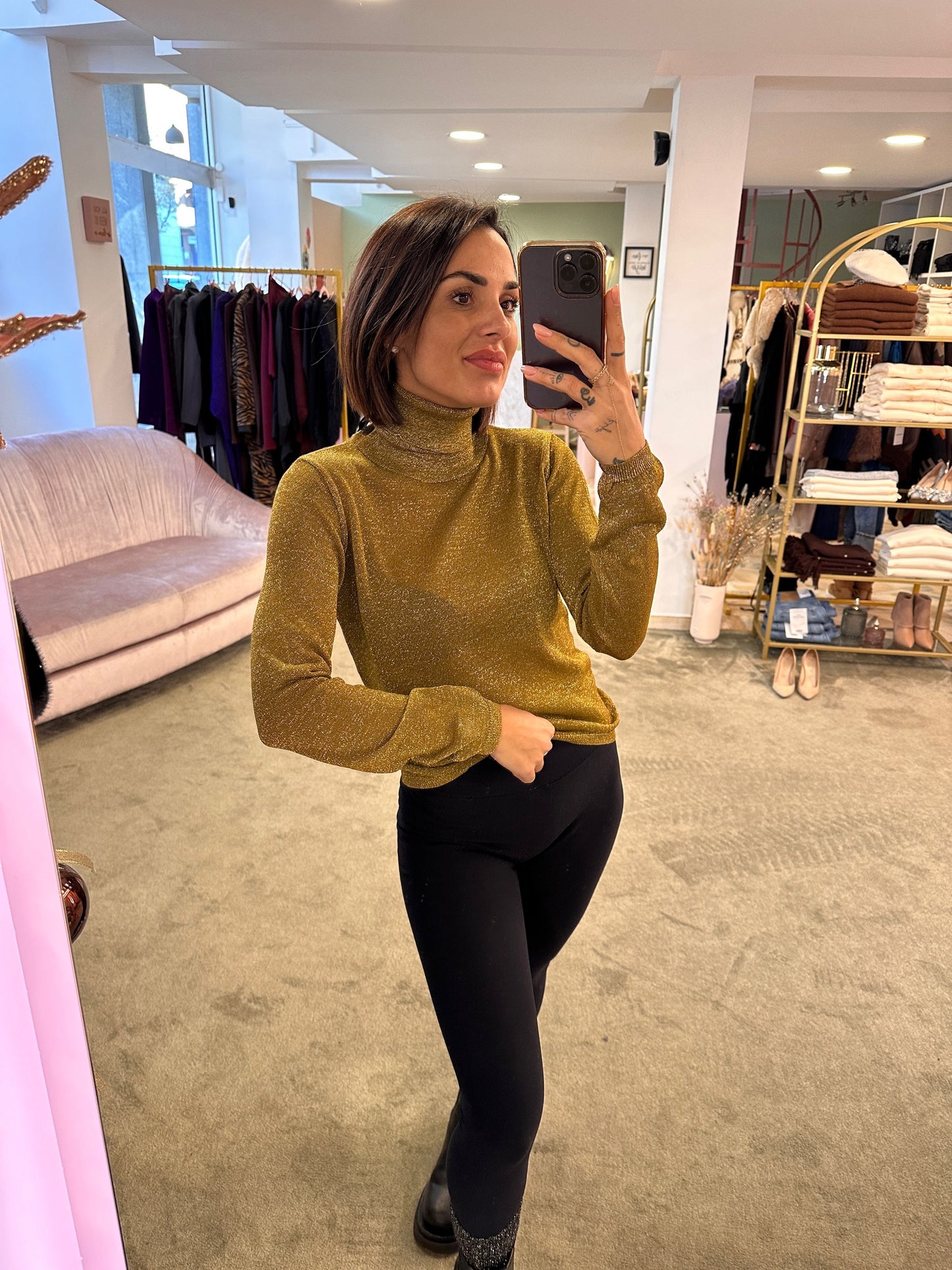 Dolcevita natalia gold glitter petite pull