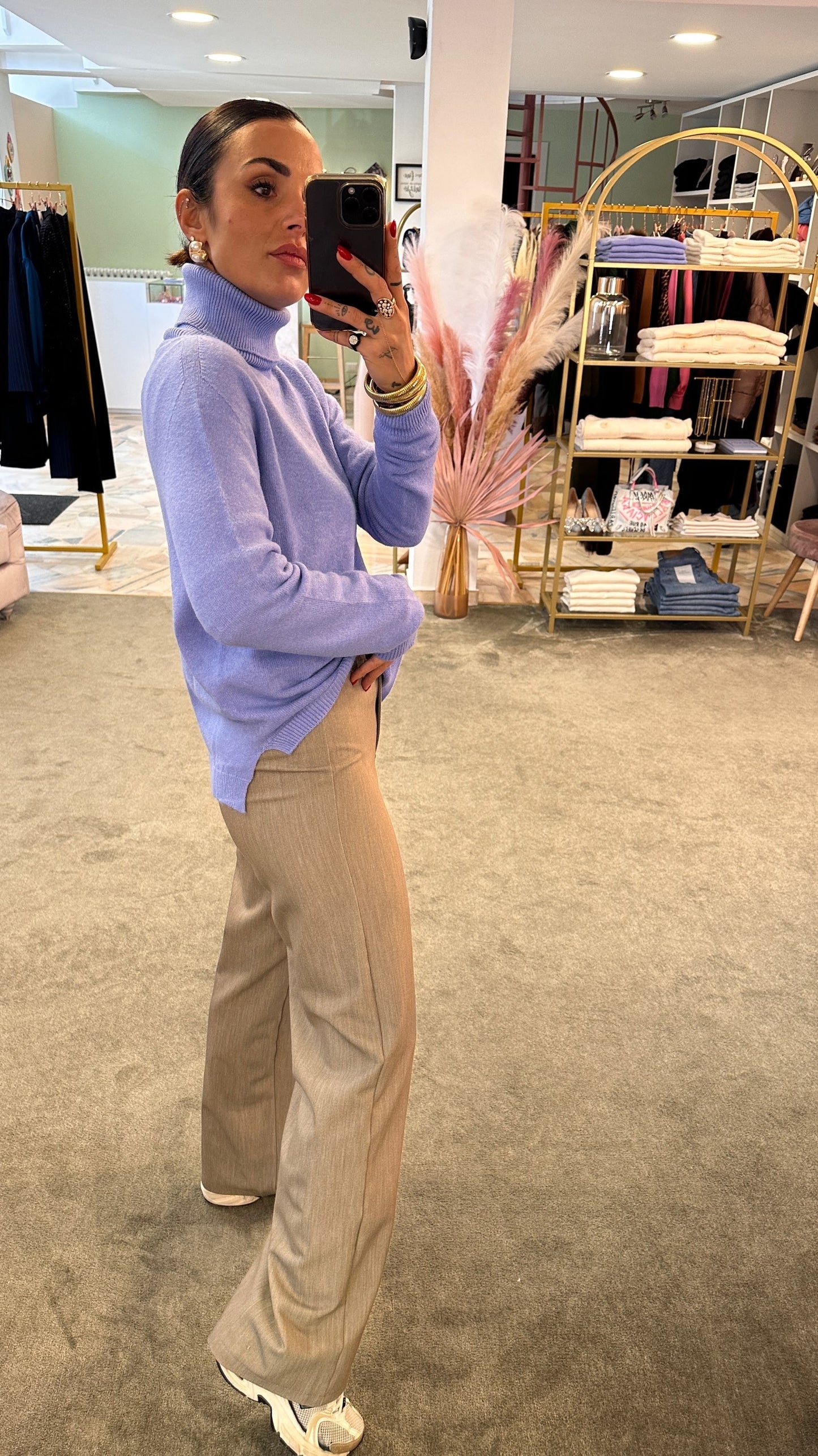 Pantaloni wide leg beige tortora