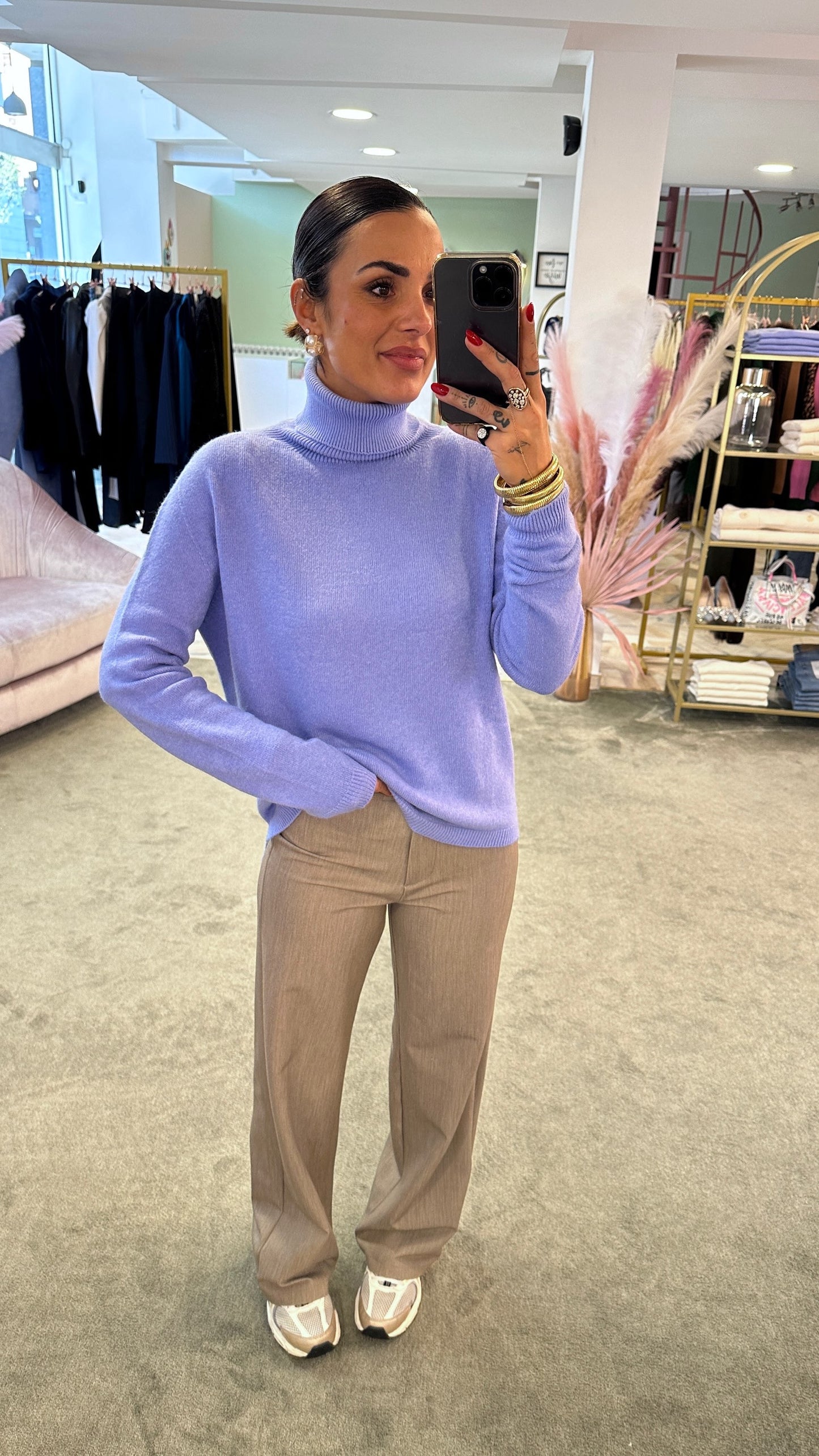 Pantaloni wide leg beige tortora
