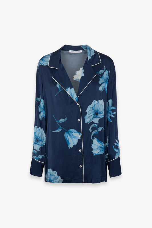 Camicia alison MAR DE MARGARITAS blu con fiori azzurri