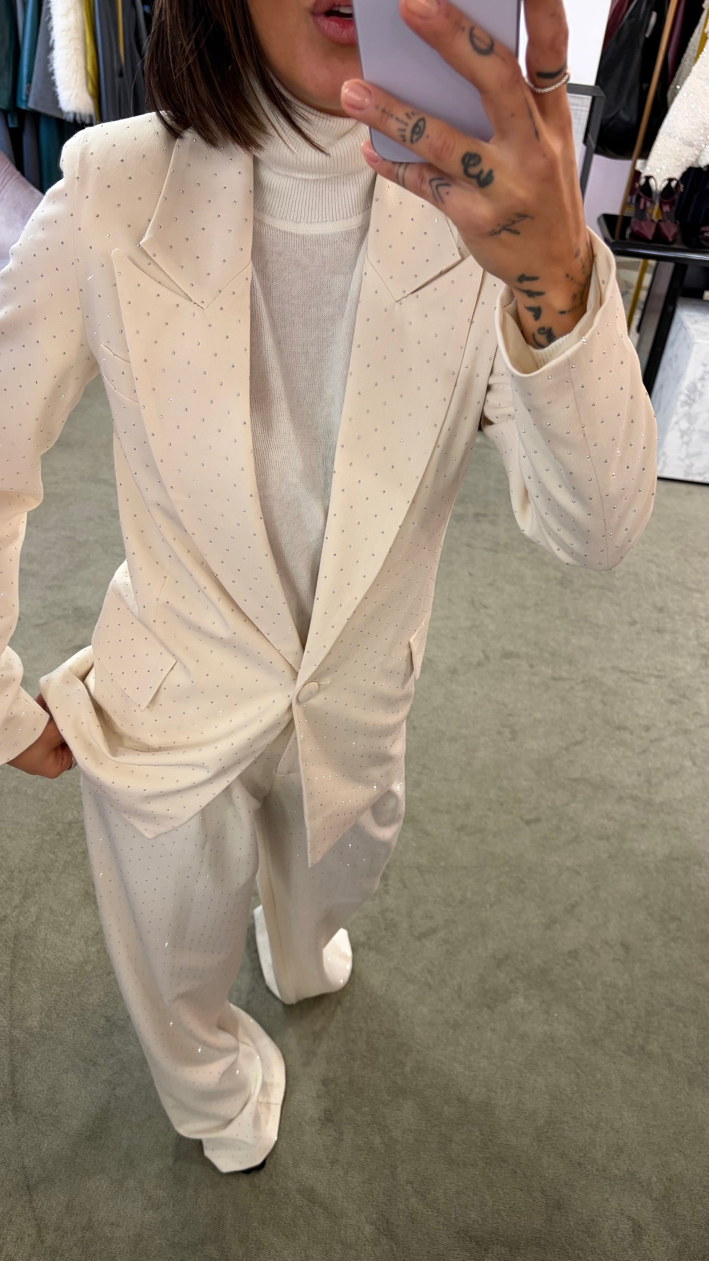 Pantaloni crema in raso crystal wide leg Actualee