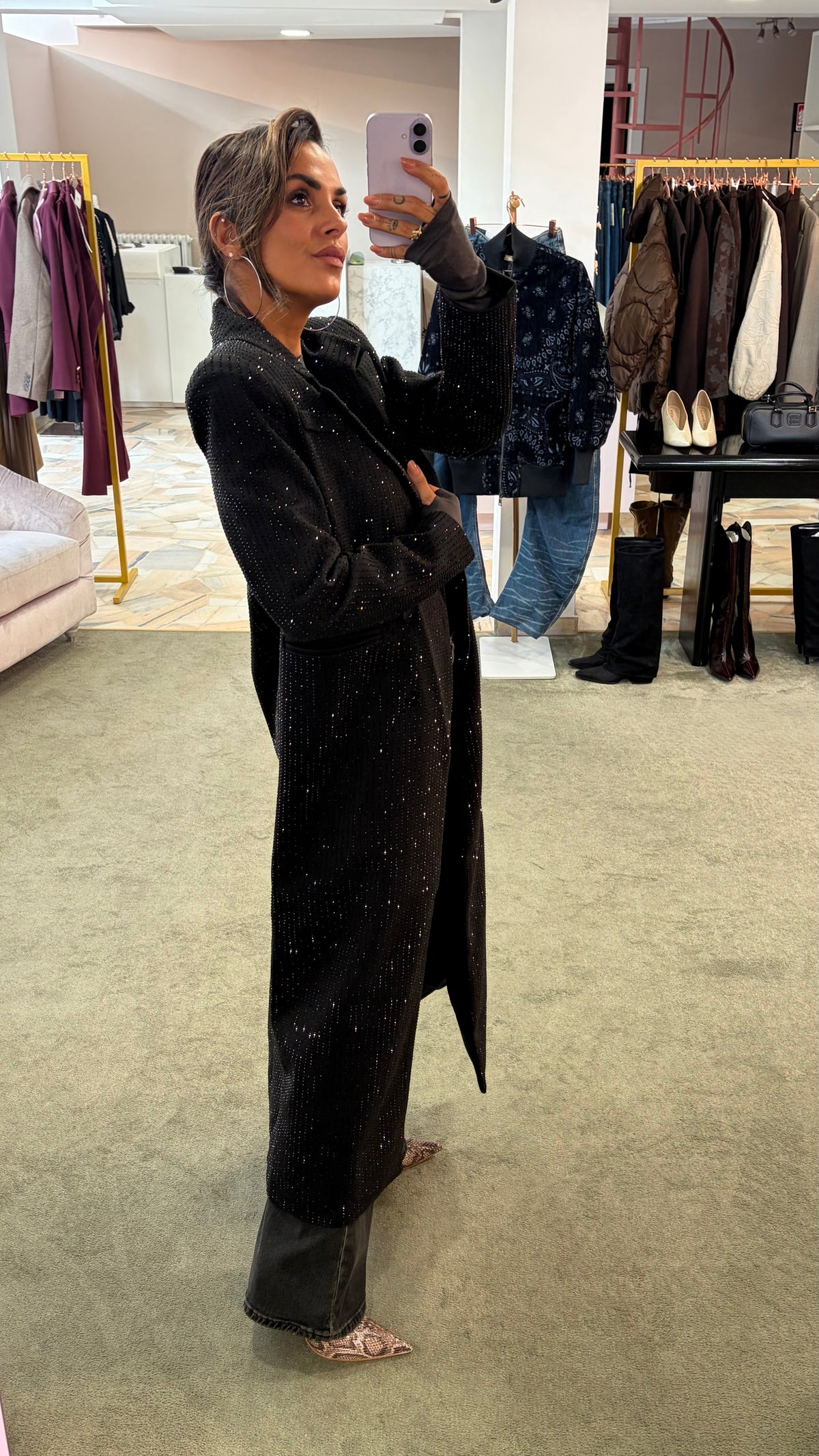 Cappotto lungo nero cristalli tw