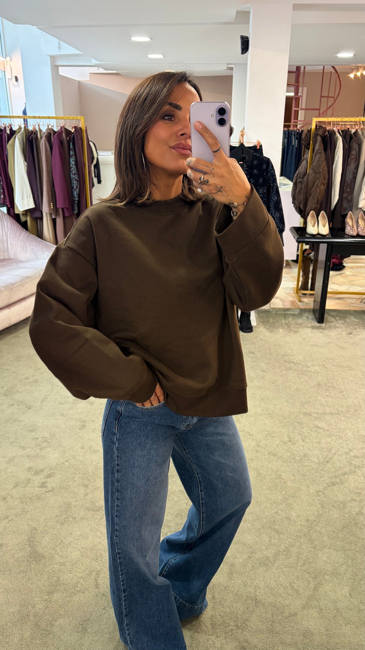 Felpa marrone cioccolato girocollo jx