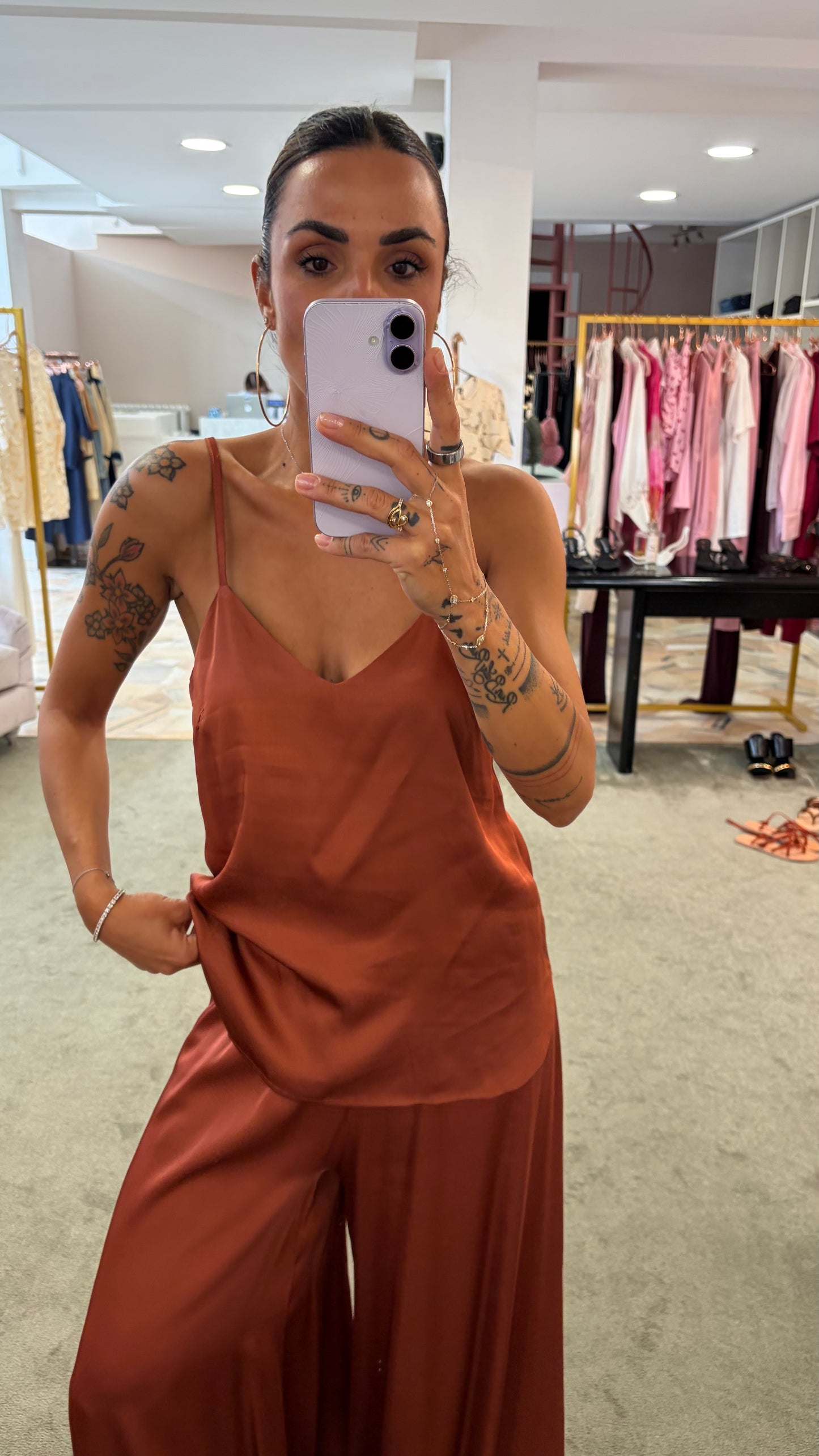 Canotta mattone in satin ay