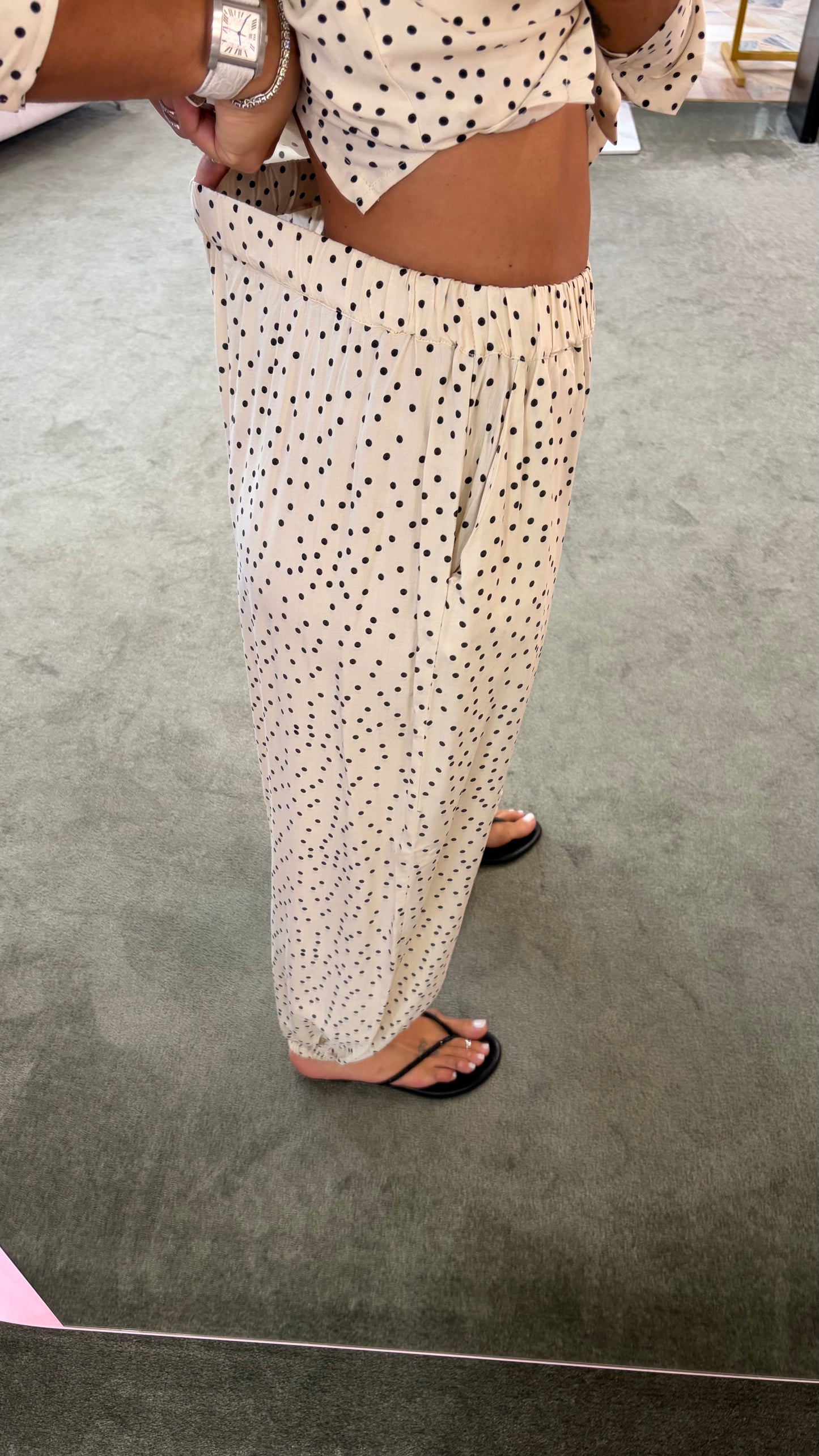 Pantaloni balloon panna a pois in viscosa sy