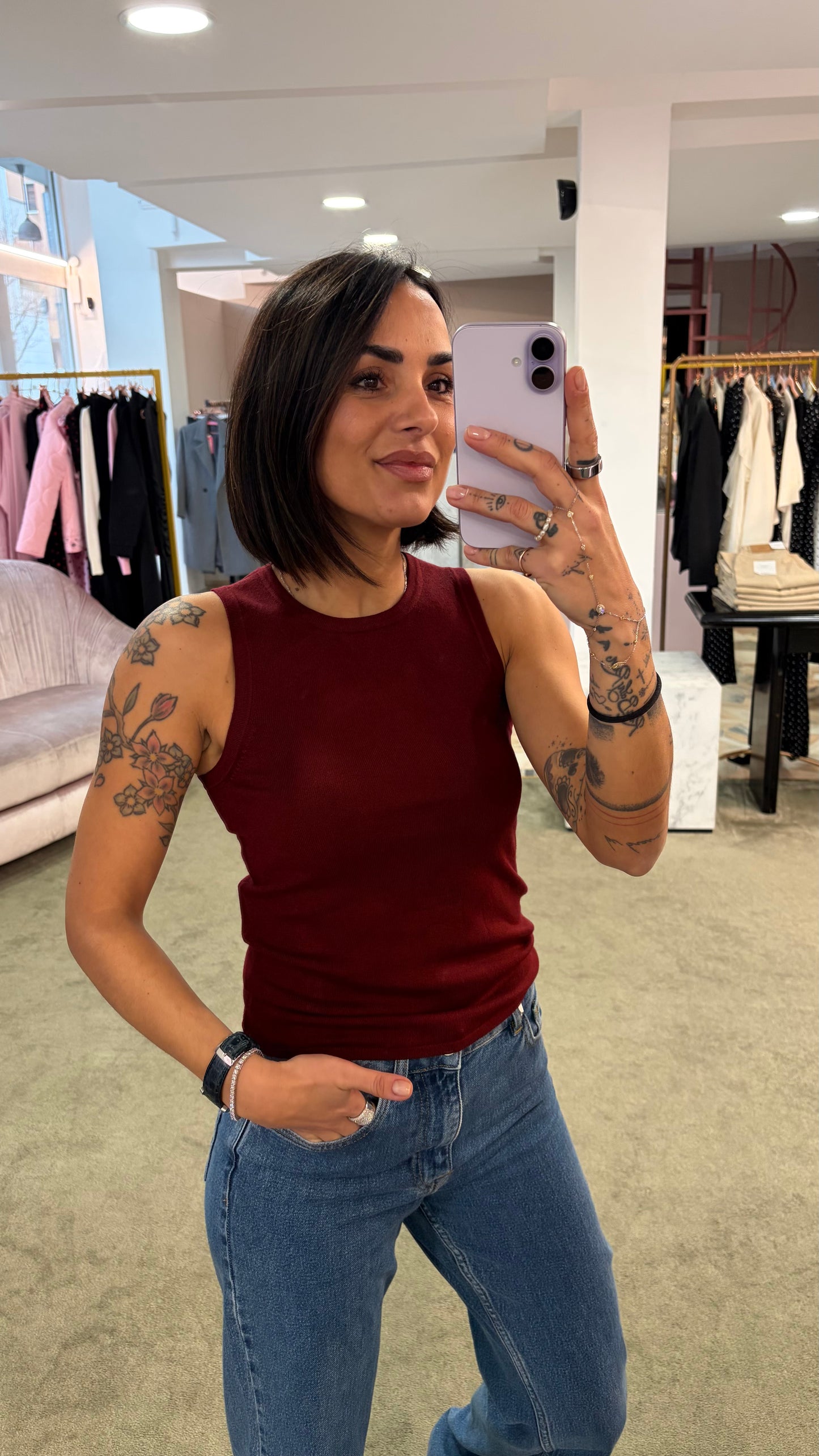 Canotta in maglia bordeaux jx