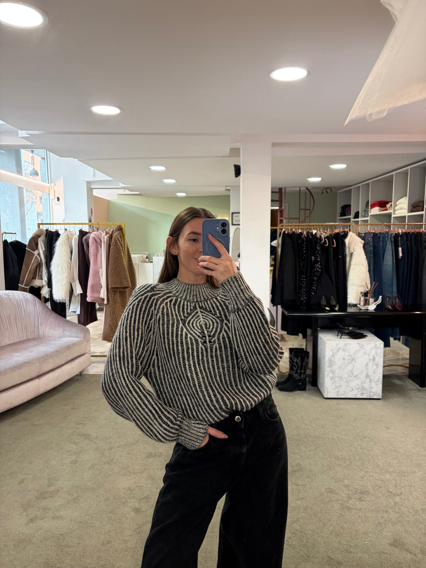 Maglione bicolor bianco e antracite con lurex bj