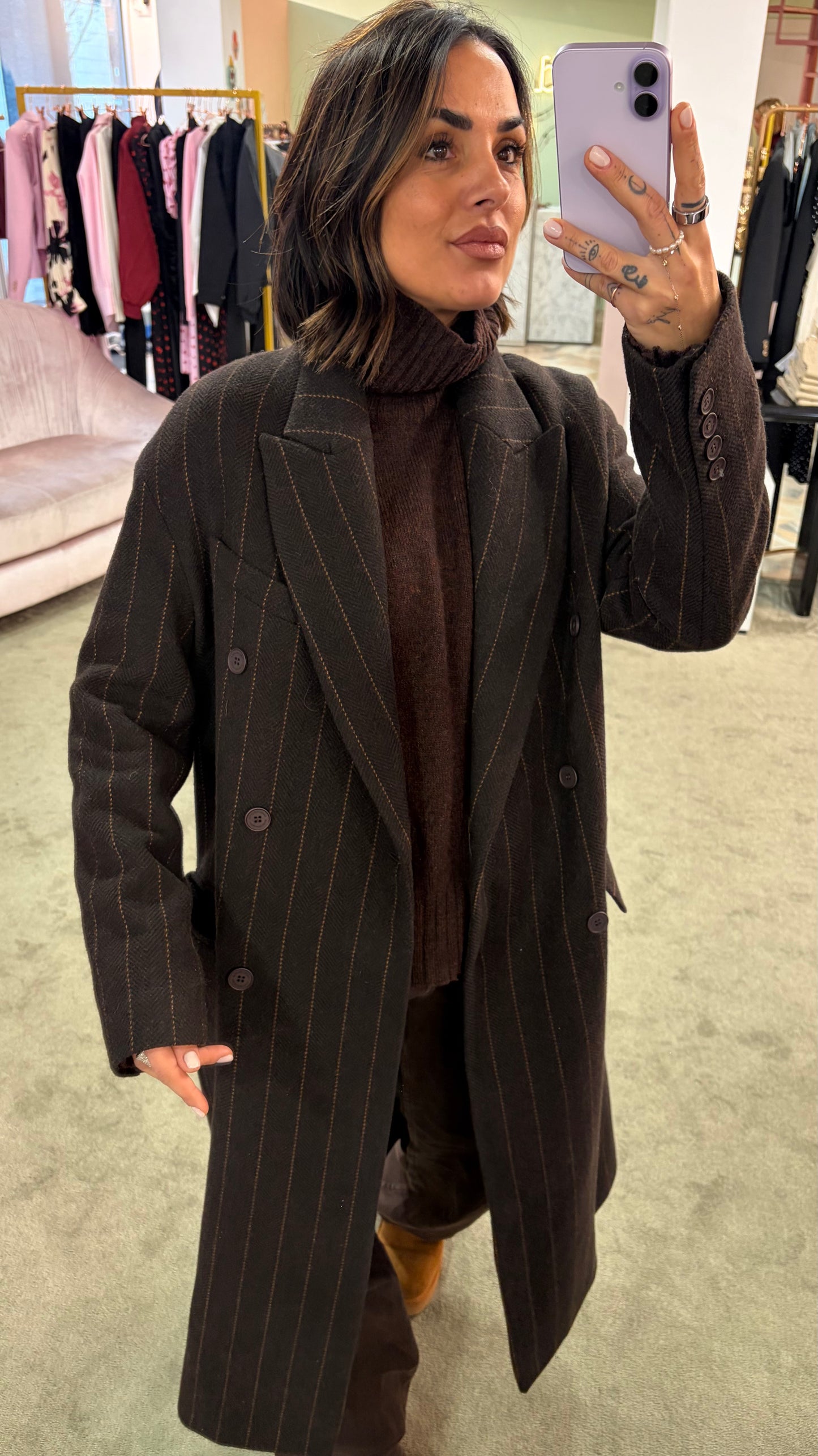 Cappotto marrone gessato Mar De Margaritas