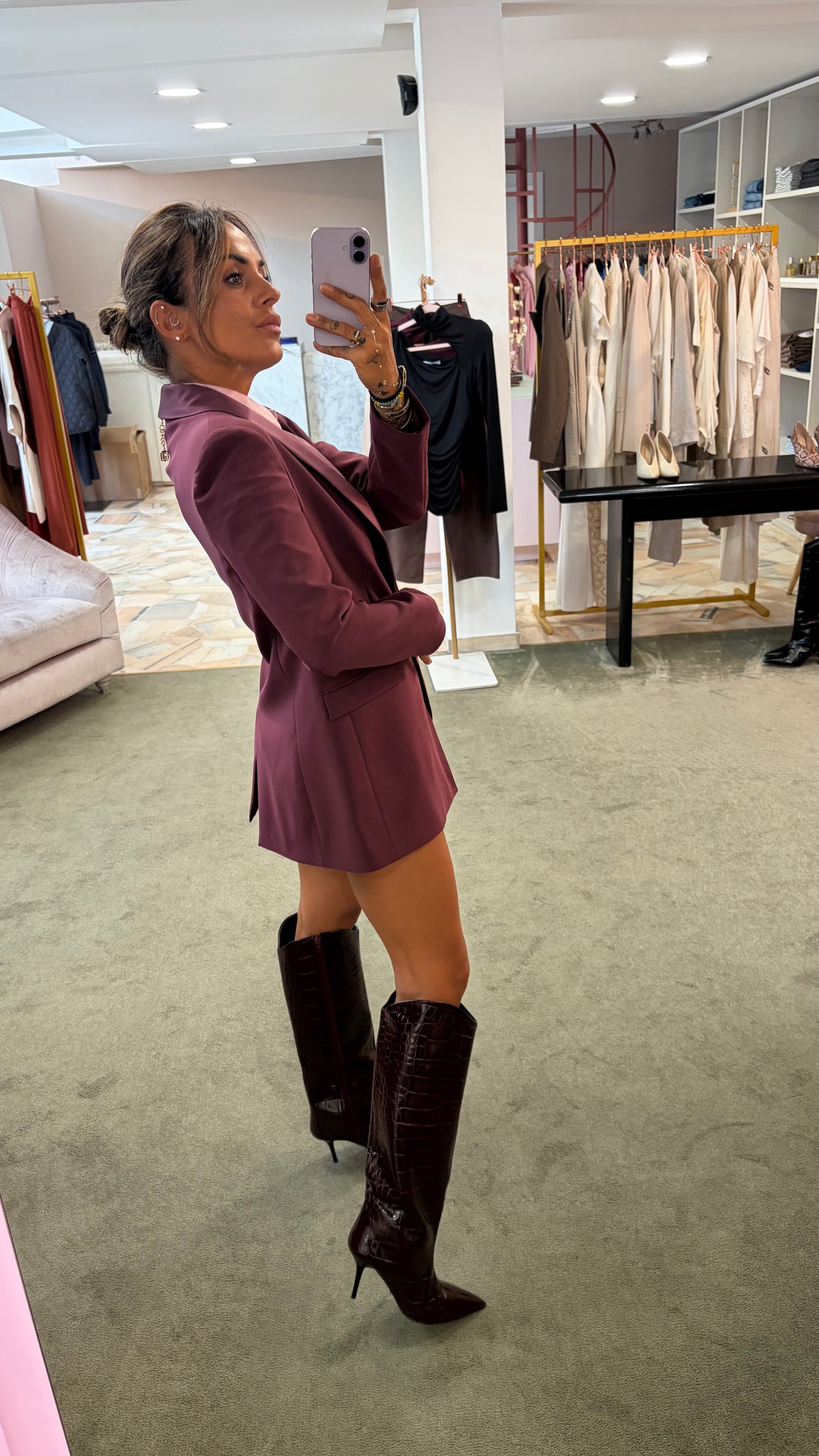 Blazer lungo bordeaux rever in raso fr