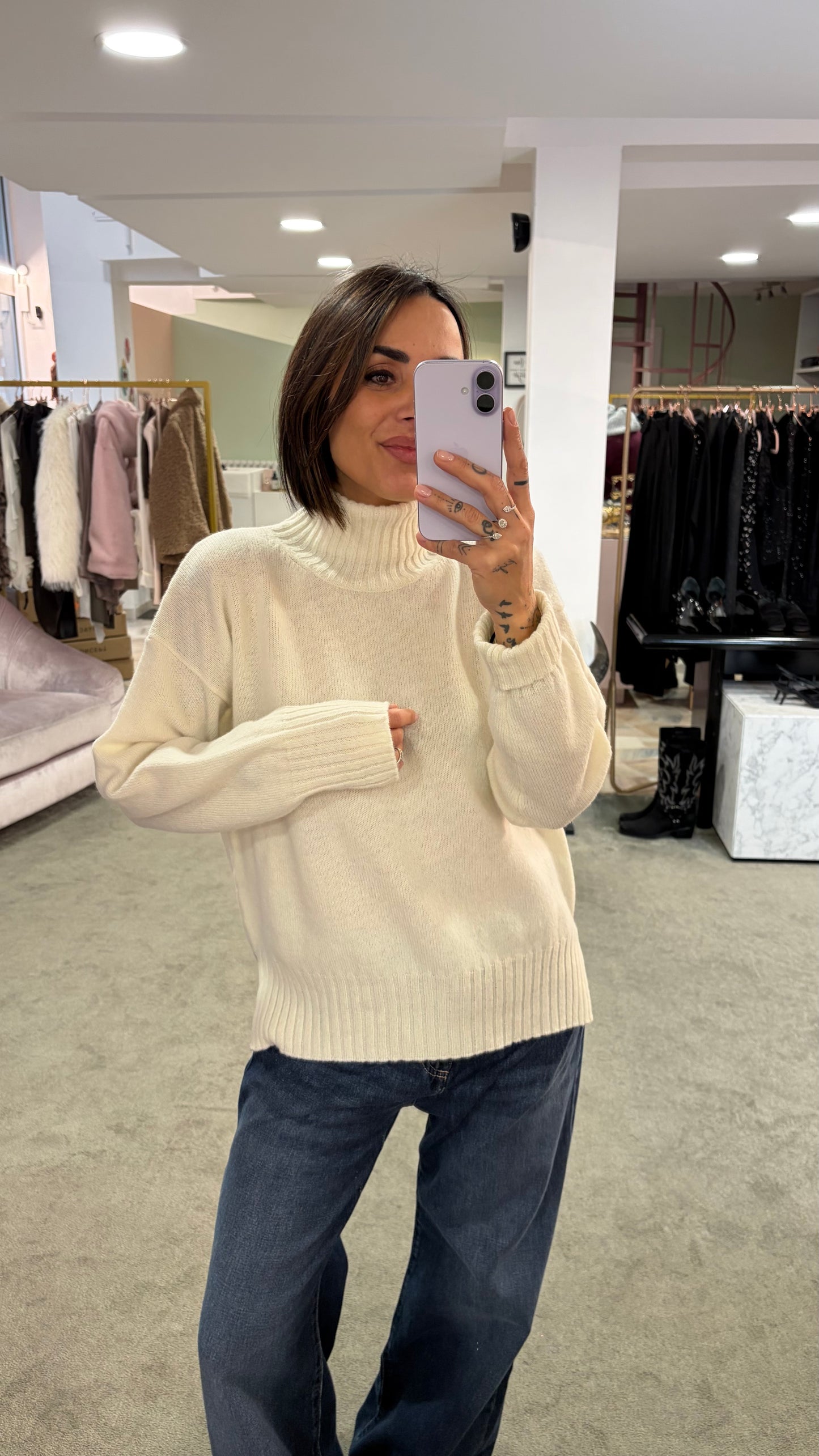 Dolcevita panna a scatoletta in lana Irish