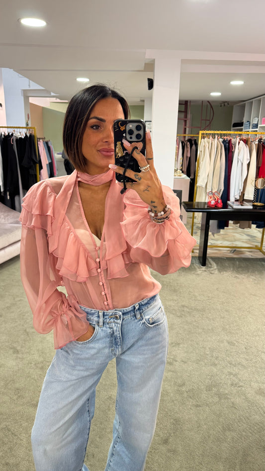 Camicia rosa trasparente con volant Actualee