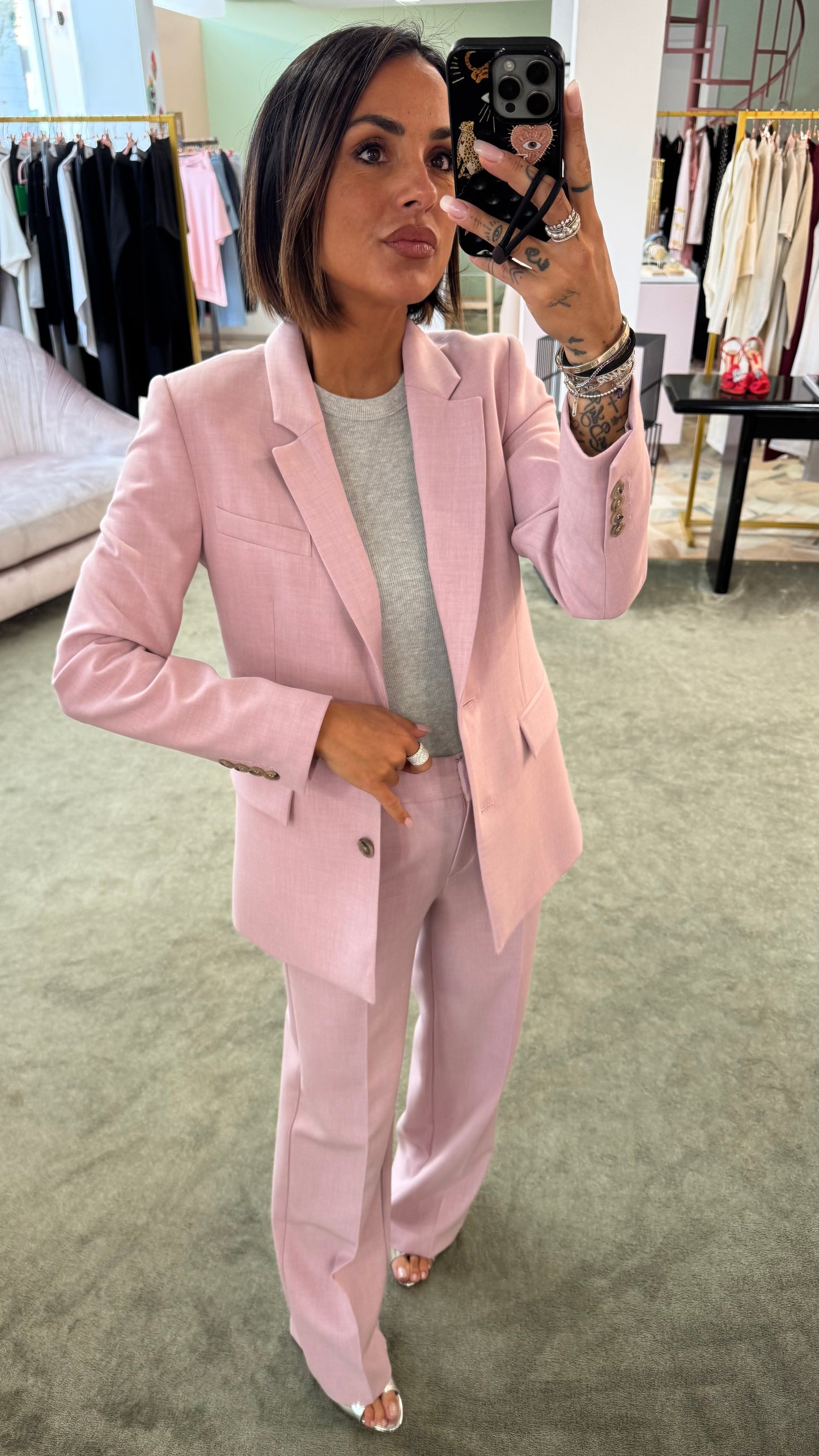 Pantaloni rosa malva melange dritto sl