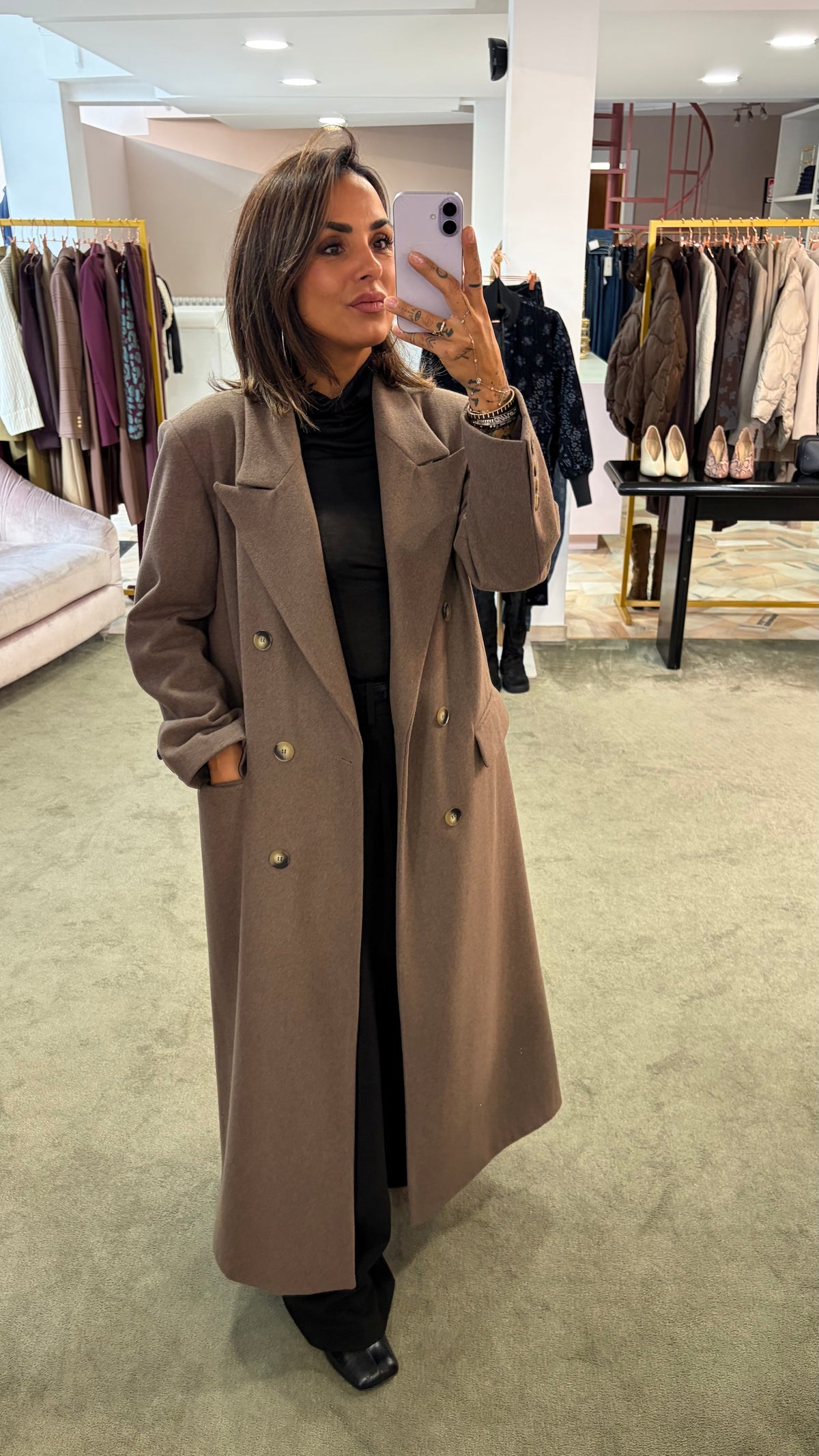 Cappotto lungo tortora doppiopetto Actualee