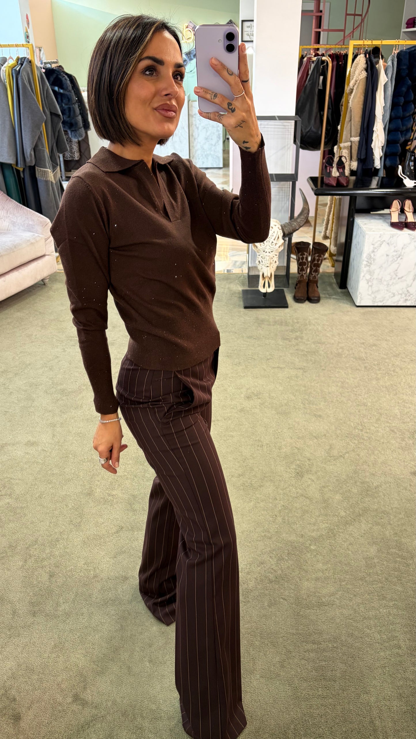 Pantaloni marroni gessati MAR DE MARGARITAS