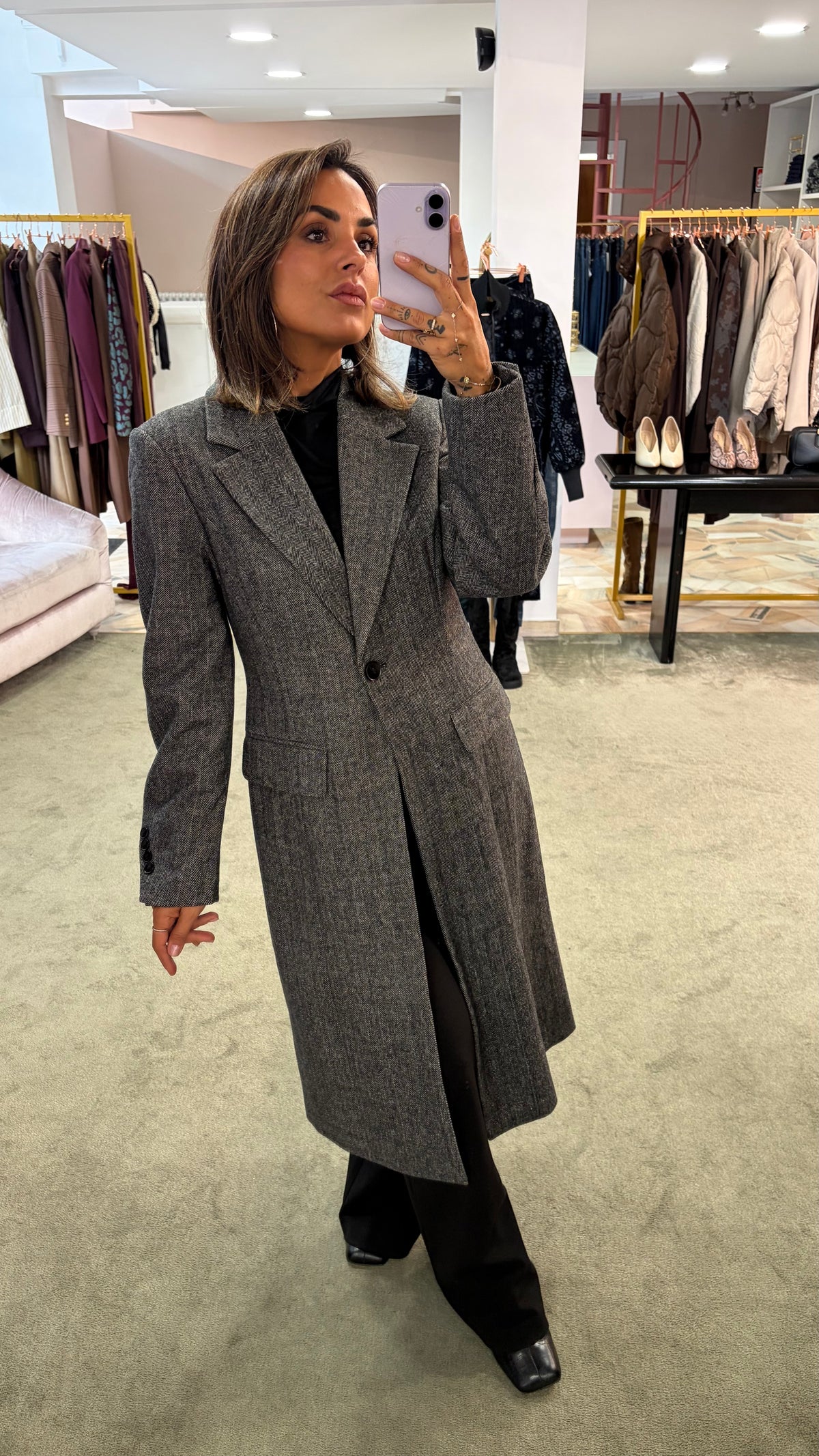 Cappotto spigato nero e bianco aw