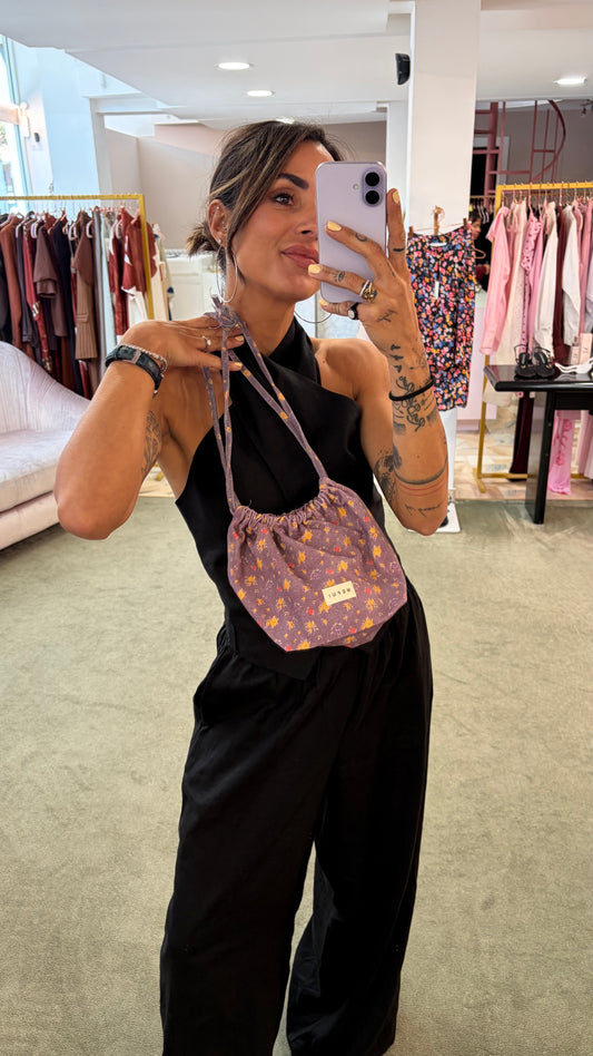 Borsa pochette viola con fiorellini Me Fui